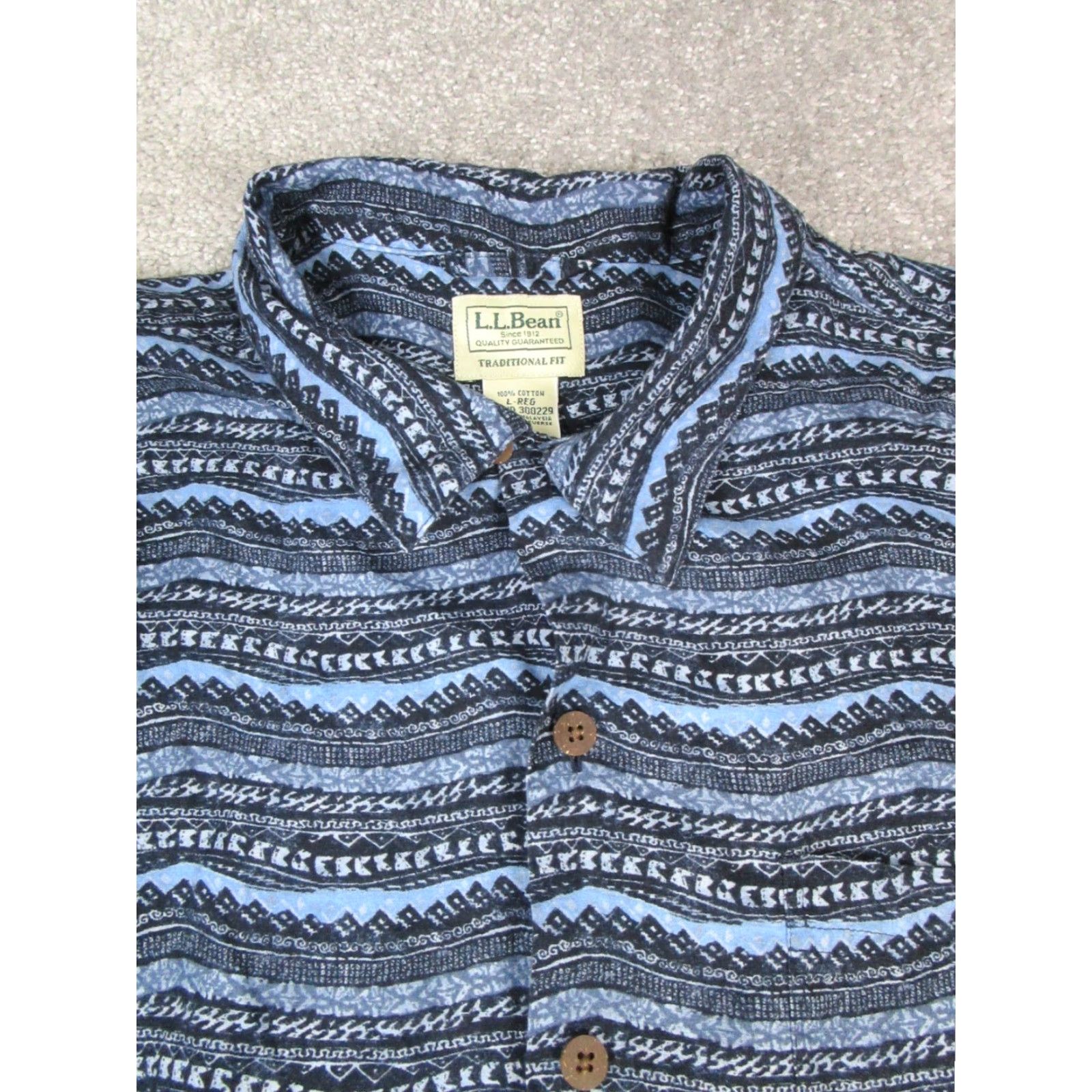 Vintage L.L.Bean Shirt Mens Large Blue Cotton Button Up Camp Collar Loop Size US L / EU 52-54 / 3 - 2 Thumbnail