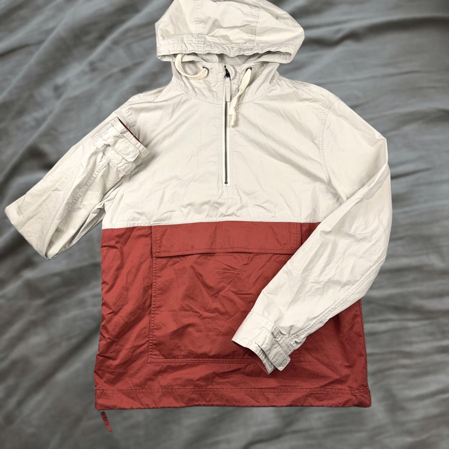 Marine Layer Marine Layer Jacket Mens Medium Beige Red 1/4 Zip Hooded Anorak Pocket Pullover Size US M / EU 48-50 / 2 - 1 Thumbnail