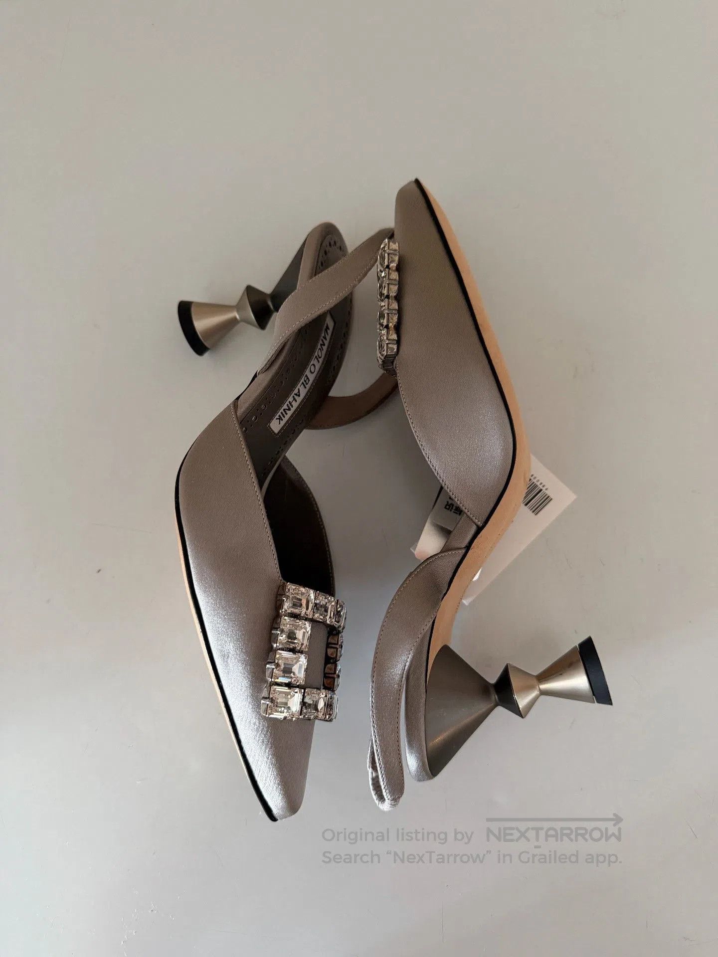 Japanese Brand Manolo Blahnik Champagne Satin Heel Sandals. Size US 6 / IT 36 - 8 Thumbnail