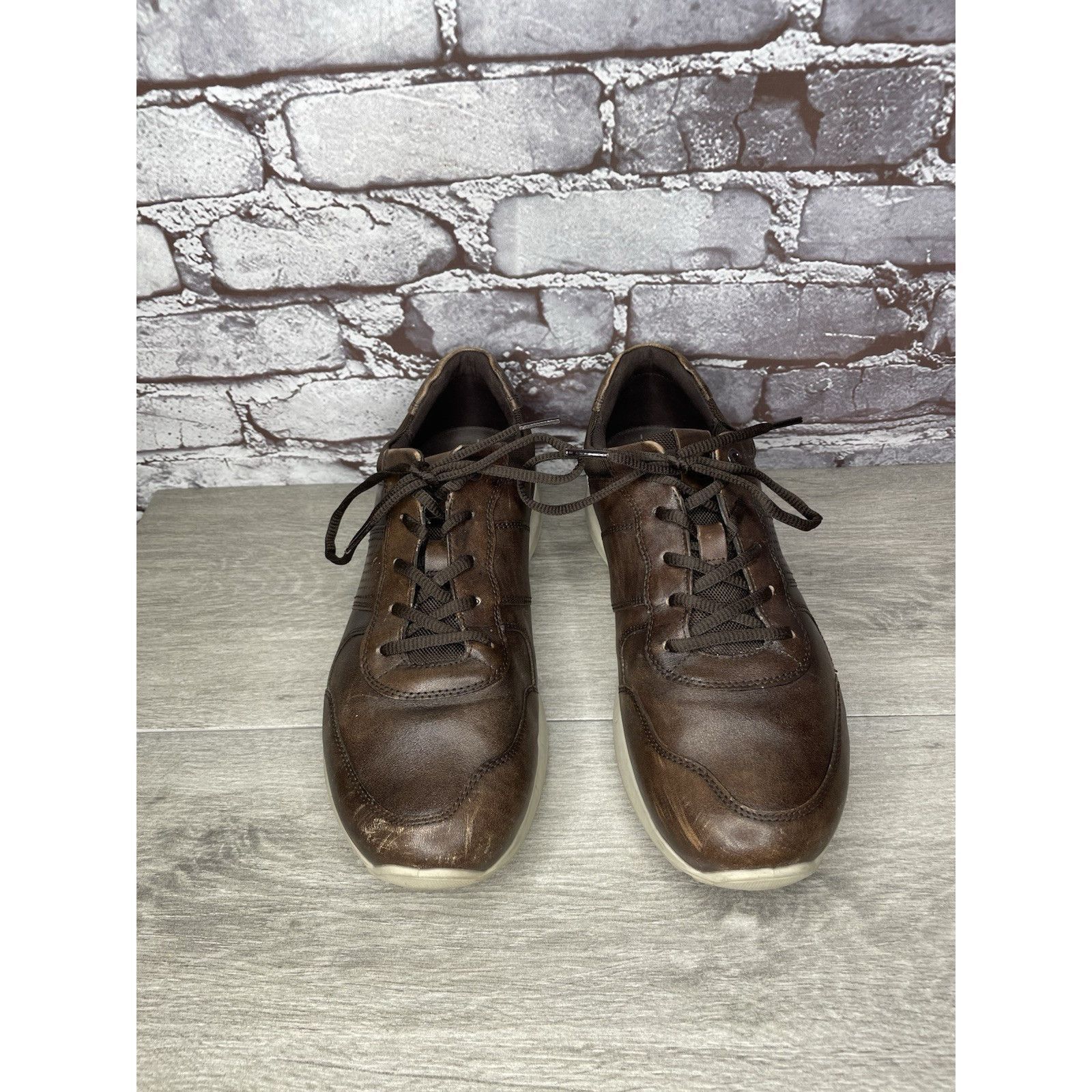 Ecco ECCO Danish Design Brown Leather Casual Low Top Sneakers Men Size US 10.5 / EU 43-44 - 2 Thumbnail
