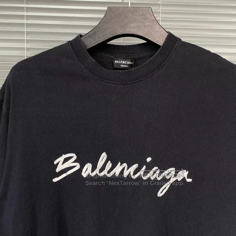 Balenciaga Balenciaga Distressed Black Short Sleeve T-Shirt with Curs Size US S / EU 44-46 / 1 - 3 Thumbnail