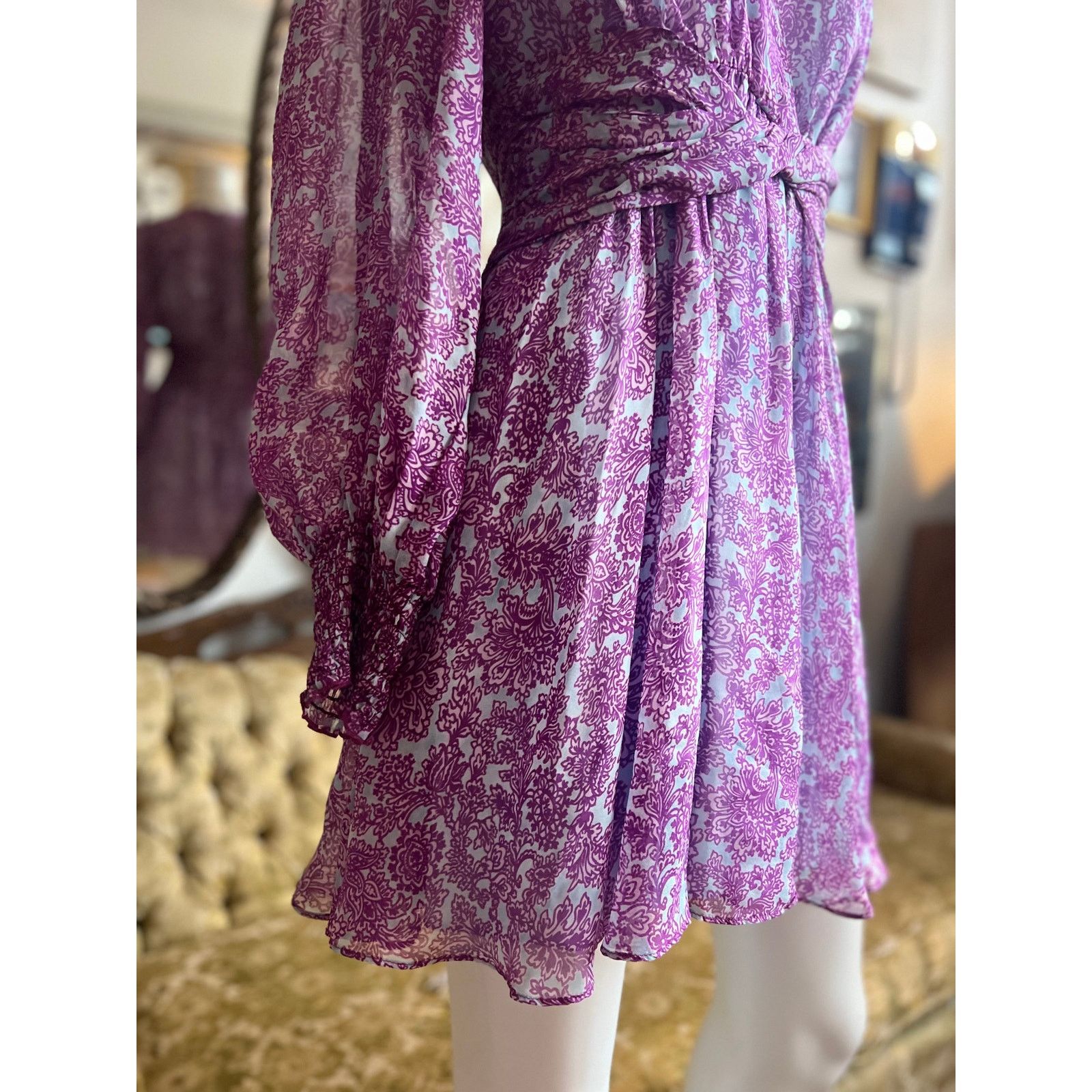 Amur AMUR Dress Purple/Blue Silk Chiffon Floral Dress Size 4 Size S / US 4 / IT 40 - 3 Thumbnail