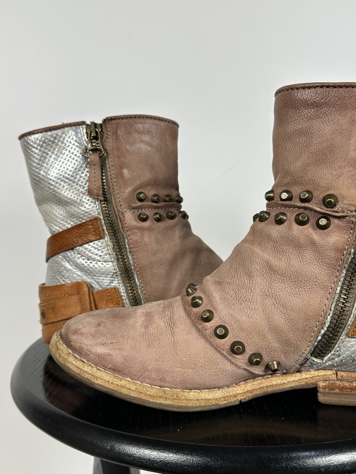 A.S.98 A.S.98. Leather Biker Ankle Studded Buckle Strap Boots Size US 6 / IT 36 - 20 Thumbnail