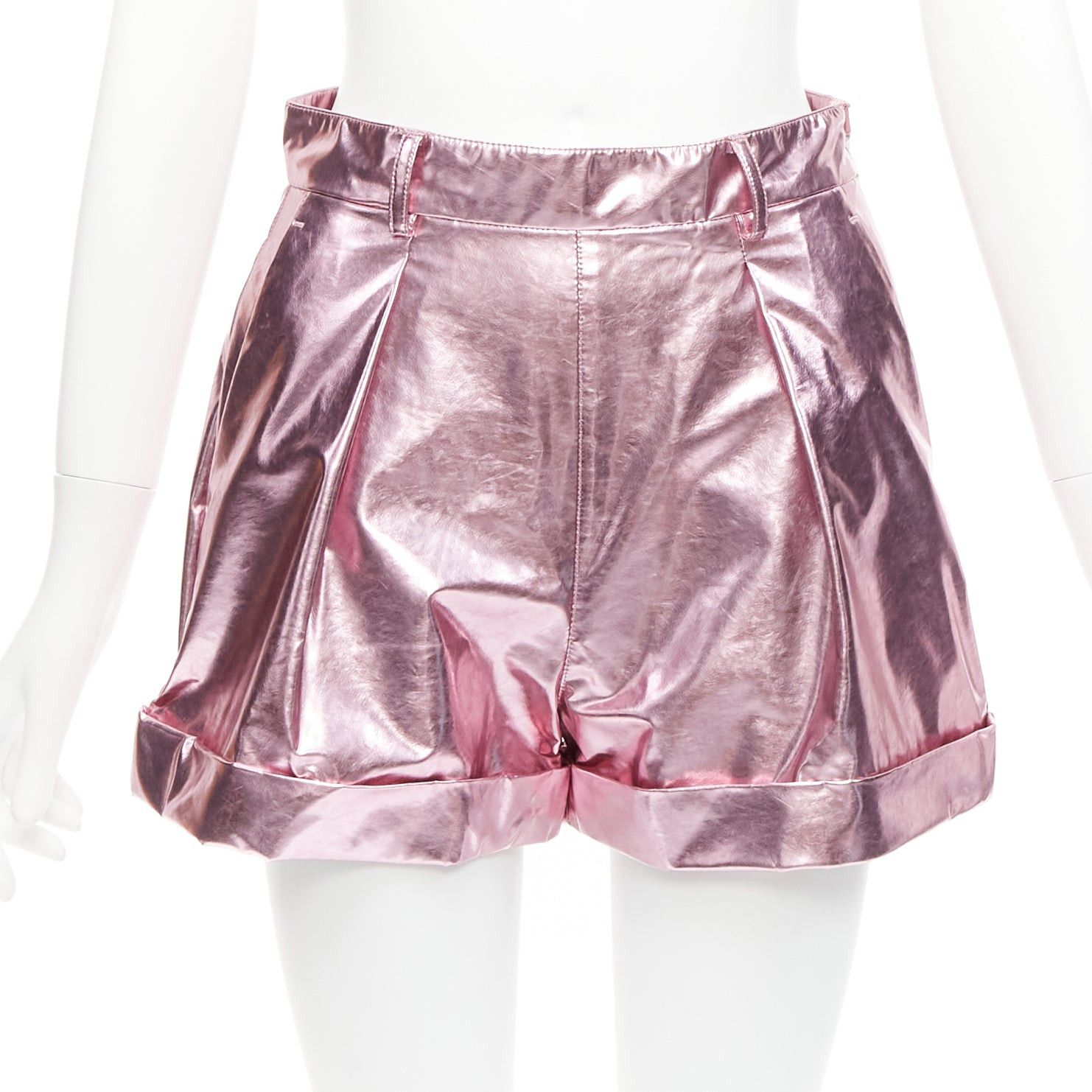 Philosophy di Lorenzo Serafini PHILOSOPHY LORENZO SERAFINI metallic pink PU high waisted cuffed shorts IT40 XS Size 27" / US 4 / IT 40 - 1 Thumbnail