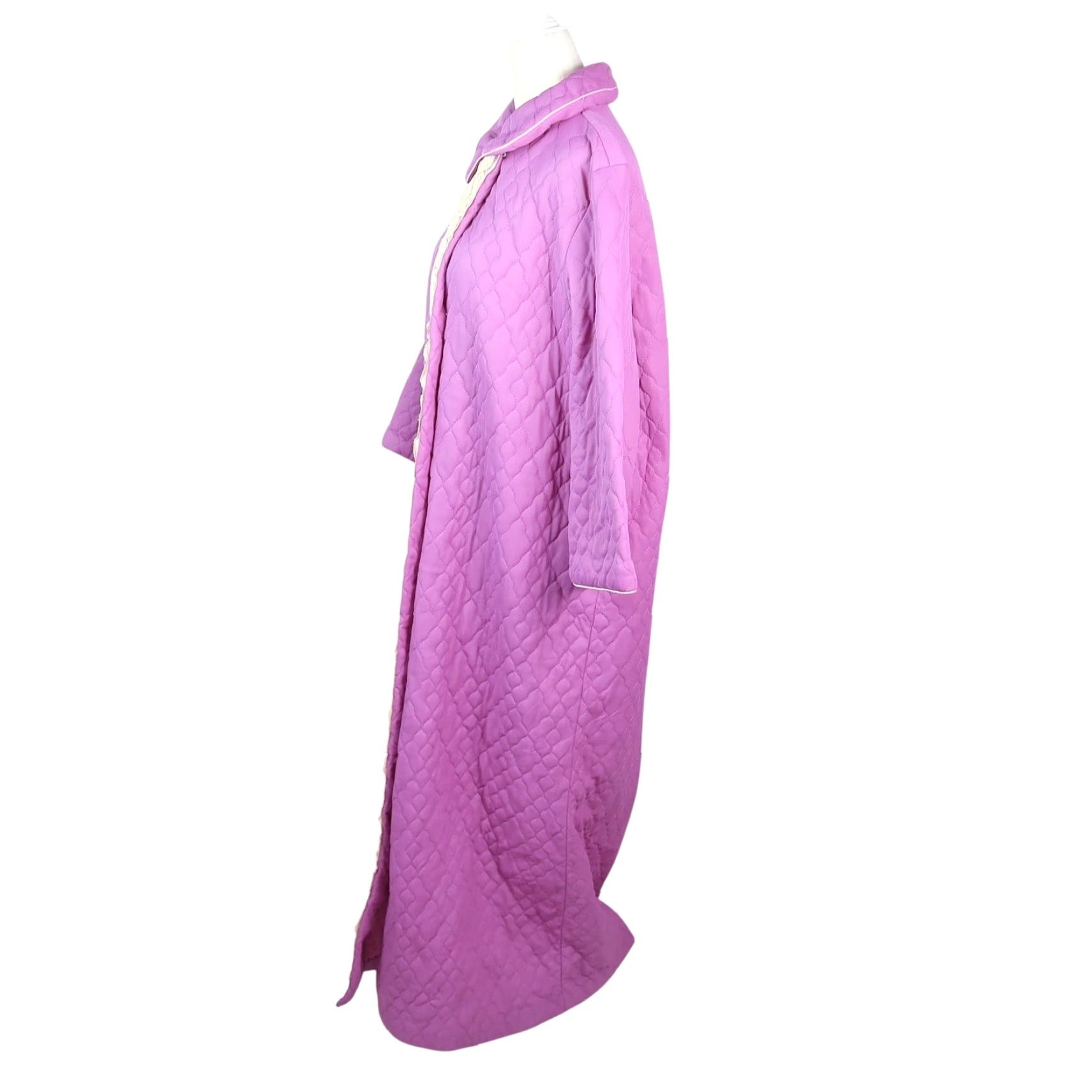 Vintage VINTAGE 60s Purple Quilted Nylon Long House Coat Robe Lace Trim Womens L Regular Size ONE SIZE - 3 Thumbnail