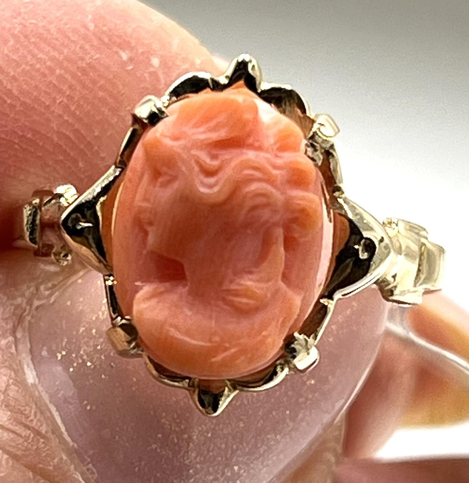 Other NWT 10K Gold Left-Facing Pink Coral Cameo Ring Size ONE SIZE - 4 Thumbnail