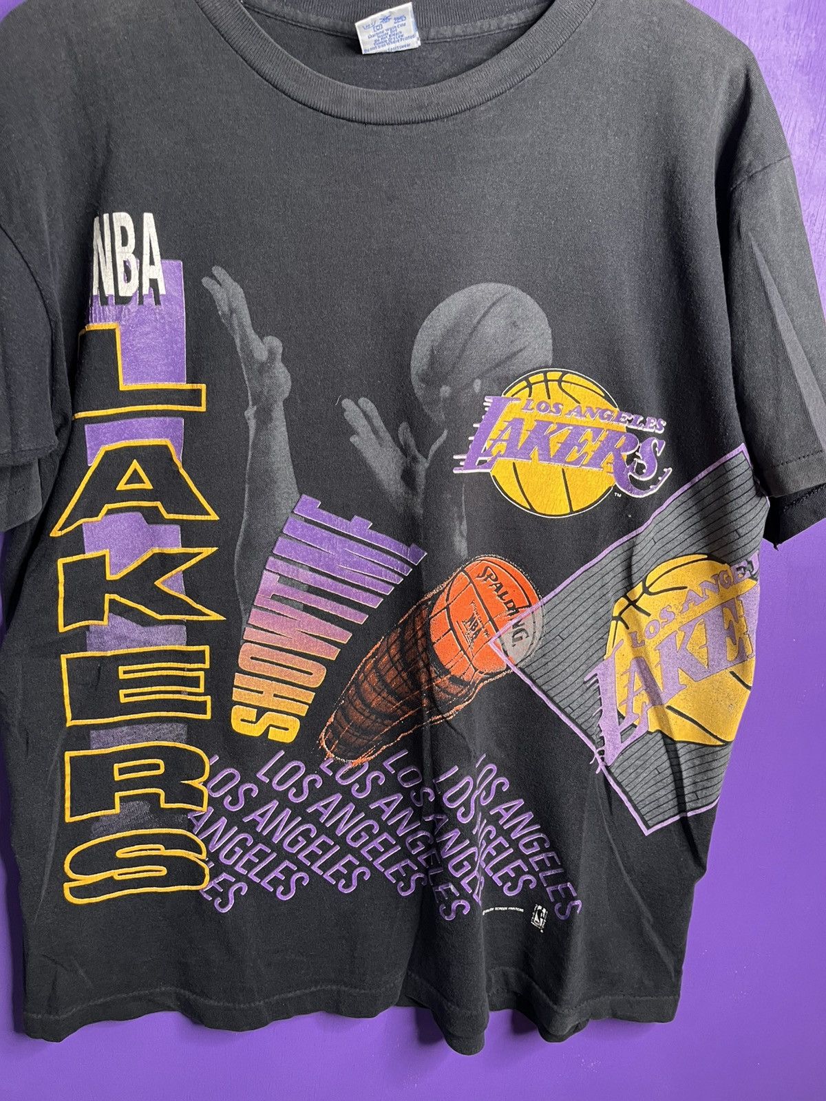 NBA × Salem Sportswear × Vintage Vintage 90s Salem sportswear LA lakers AOP t-shirt Size US L / EU 52-54 / 3 - 3 Thumbnail