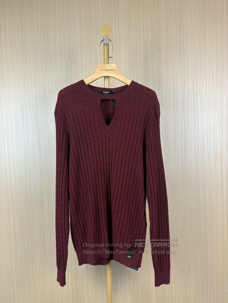Fendi Fendi Burgundy Cable Knit Wool Sweater Size US M / EU 48-50 / 2 - 1 Thumbnail
