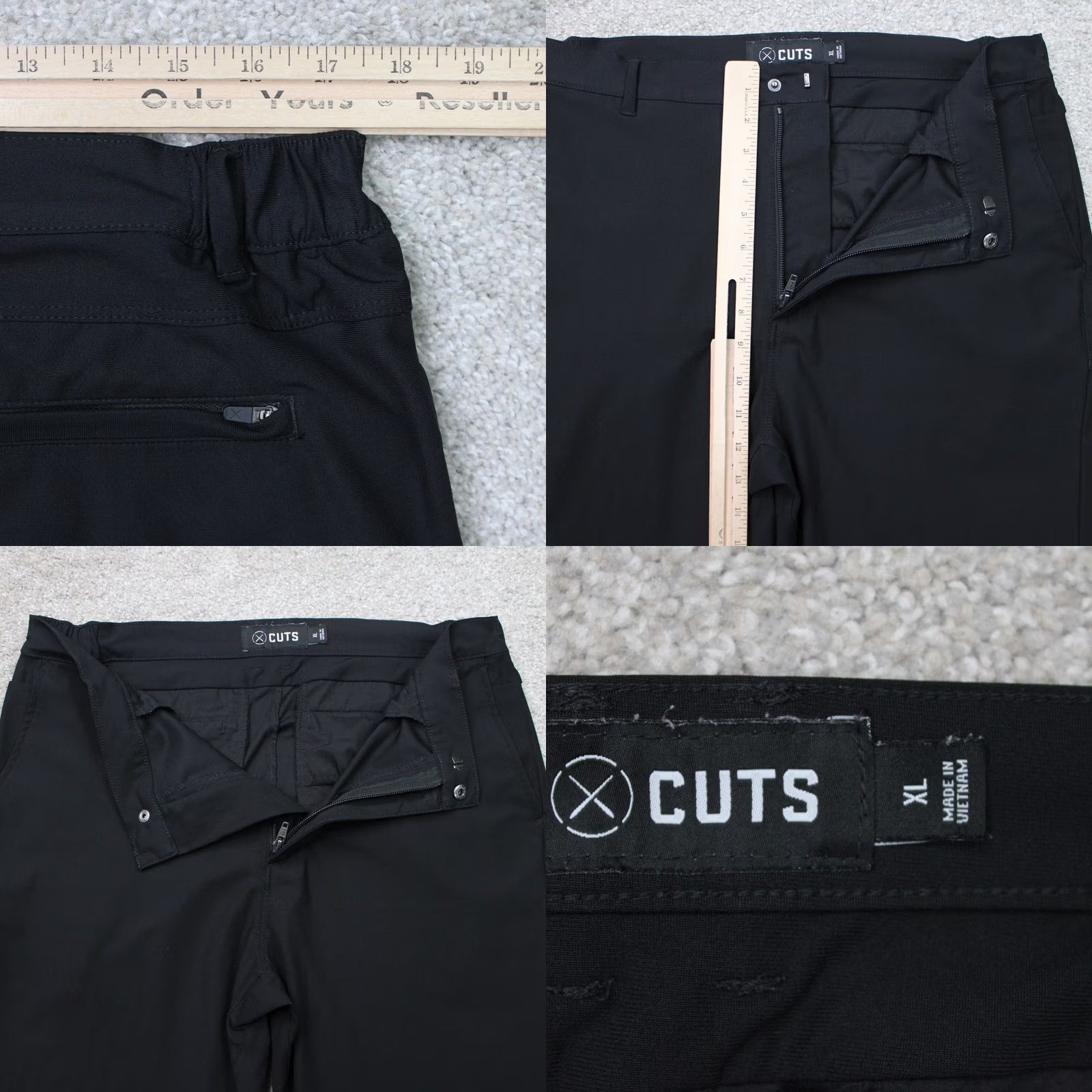 UES Clothing Cuts Clothing Pants Mens XL 36x28 Black Jogger Versaknit 100% Polyester Pants Slashed Pocket Tapered Front Zip Button Classic Casual Size US 36 / EU 52 - 8 Thumbnail