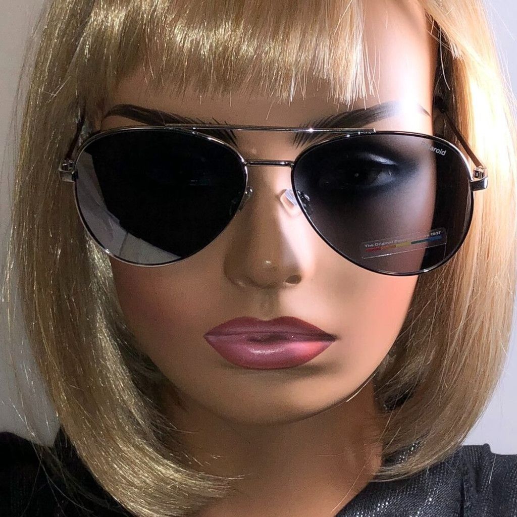 Polaroid Polaroid Silver & Black Polarized Aviator Sunglasses Size ONE SIZE - 2 Thumbnail
