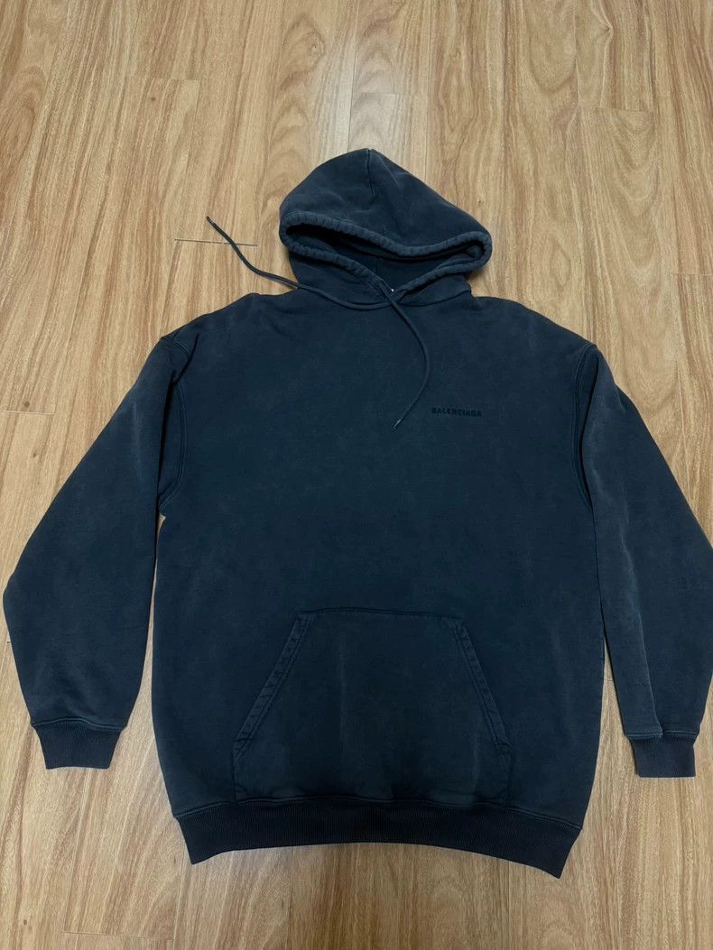 Balenciaga Black Gray Logo Embroidered Hoodie - dmc