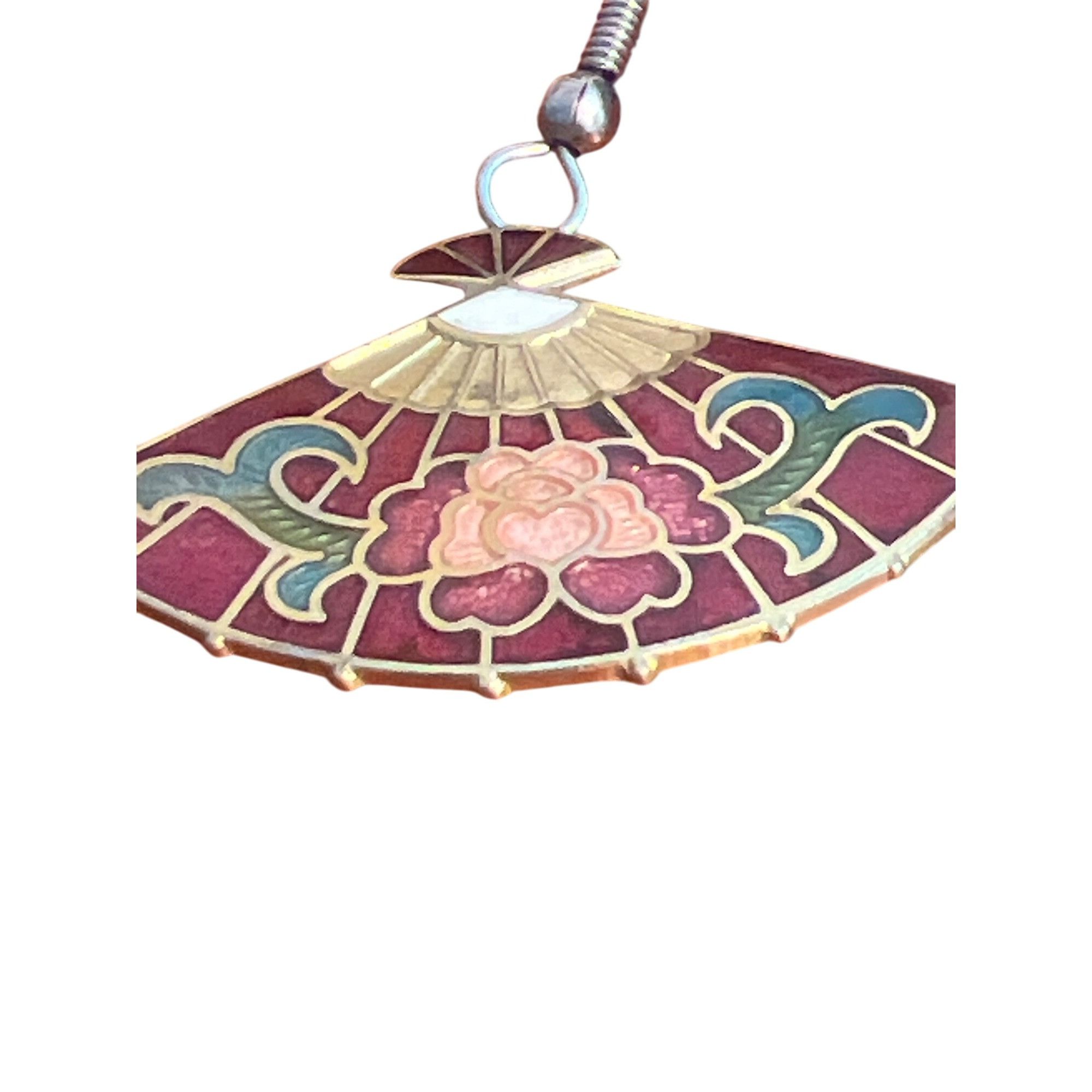 Other Vintage Fan-Shaped Enamel Cloisonné Earrings Gold Tone Flora Size ONE SIZE - 3 Thumbnail