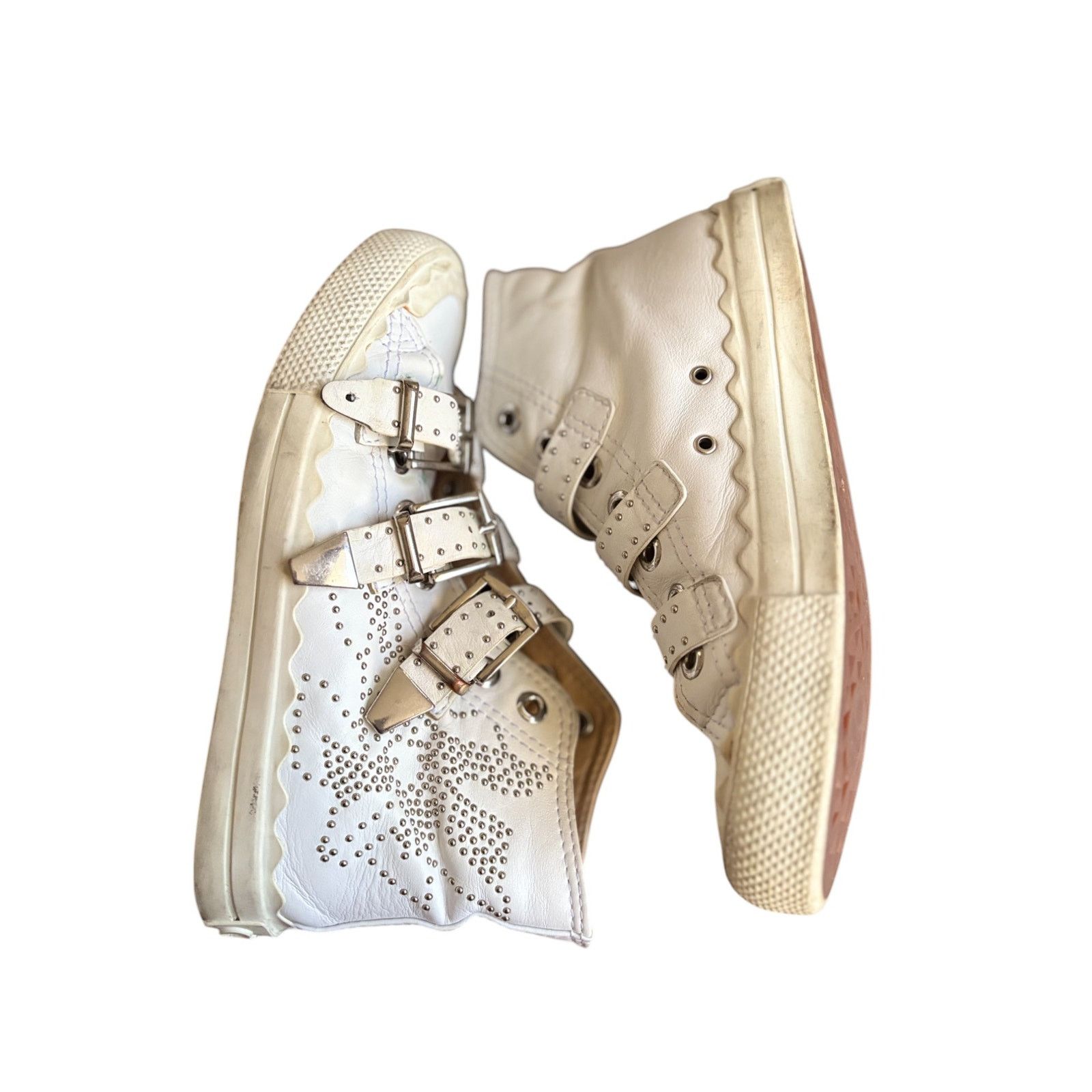 Chloe CHLOÉ 'Kyle' White Studded Buckle High Top Sneakers EU 36 Size US 6 / IT 36 - 10 Thumbnail