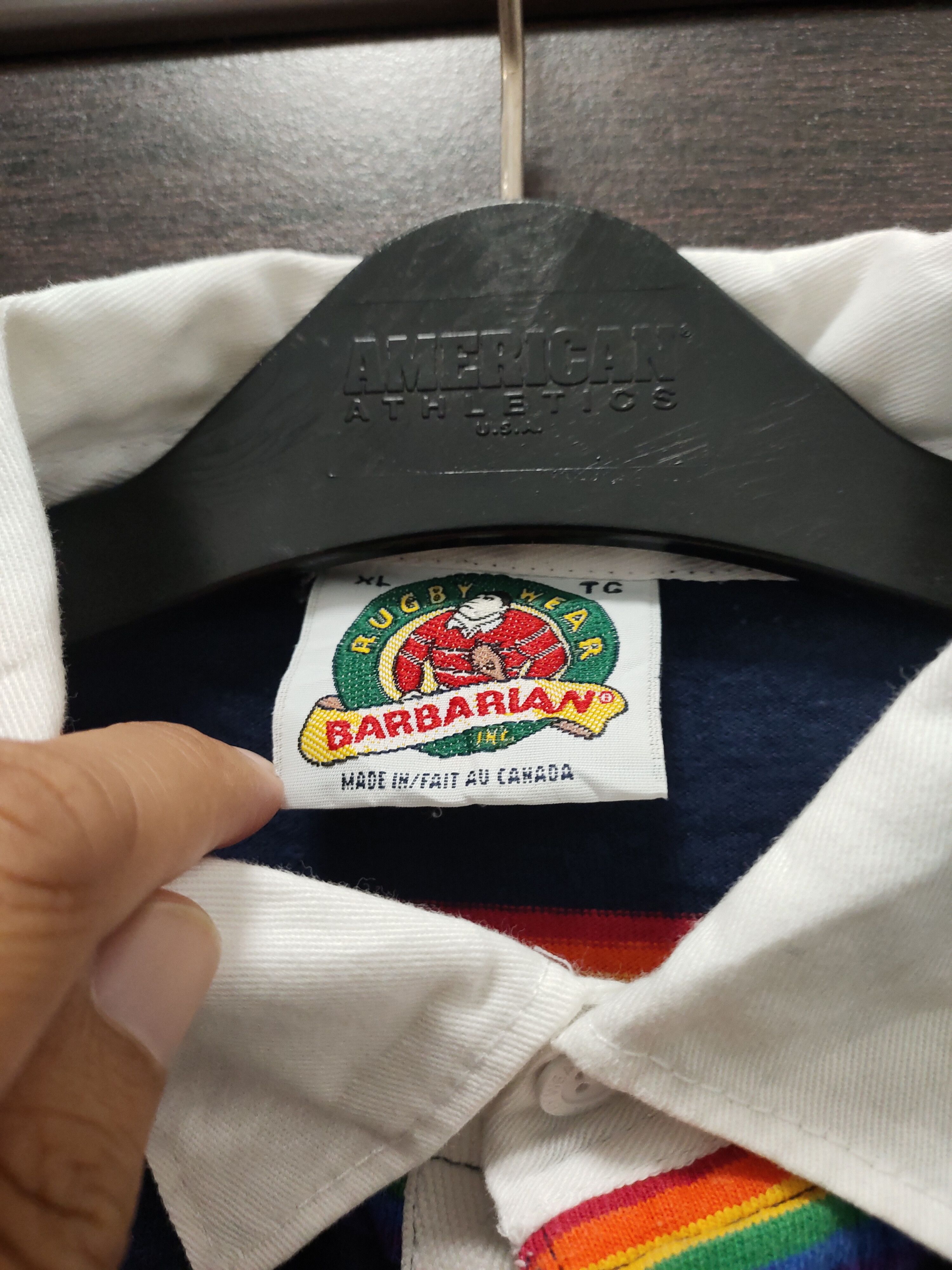 Barbarian Vtg BARBARIAN Canada 12oz Rainbow Stripe Rugby T Size US XL / EU 56 / 4 - 7 Thumbnail