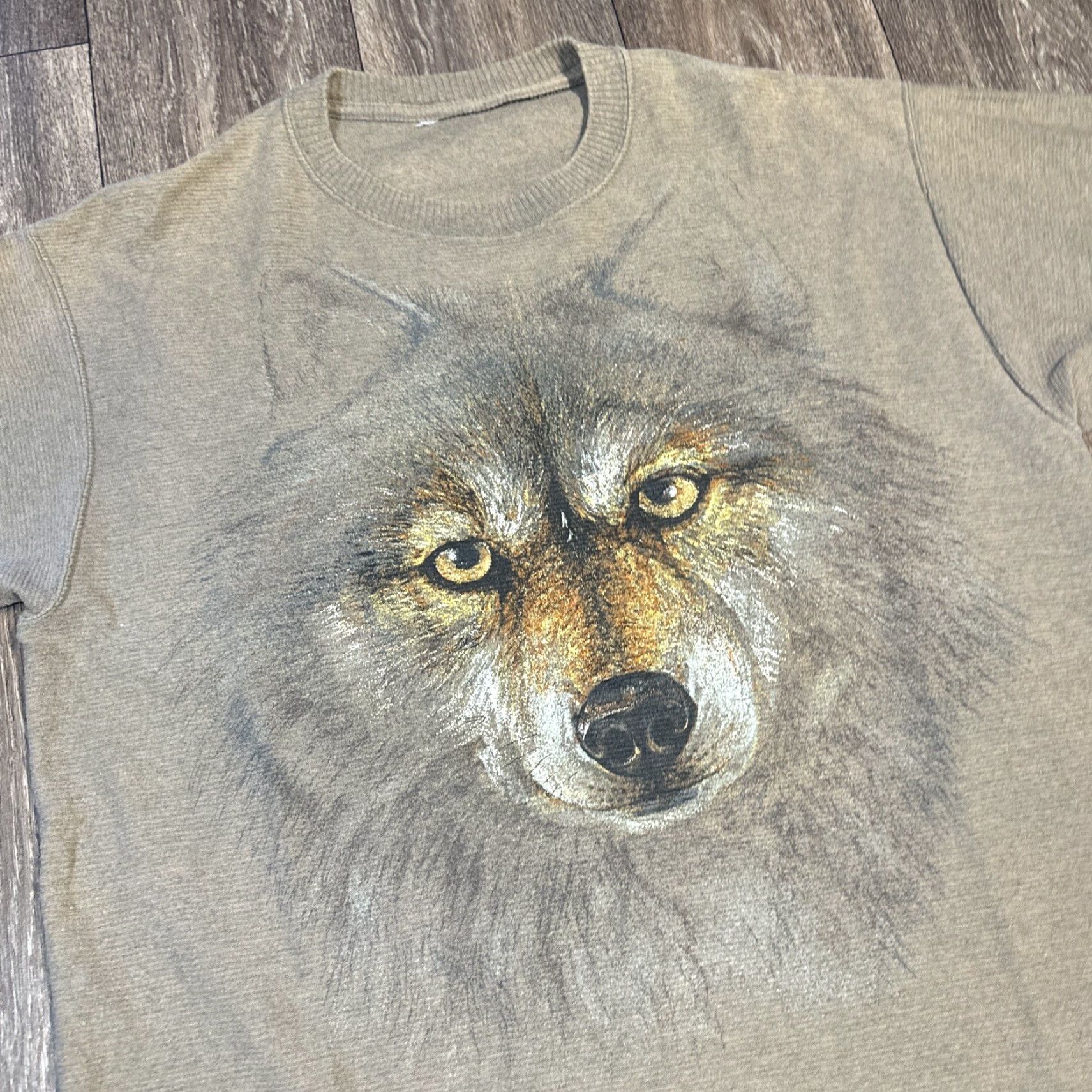 Vintage VINTAGE Brown Wolf Nature Animal Knit Cotton T-Shirt XL 90s Mens Brown Wool? Size US XL / EU 56 / 4 - 2 Thumbnail