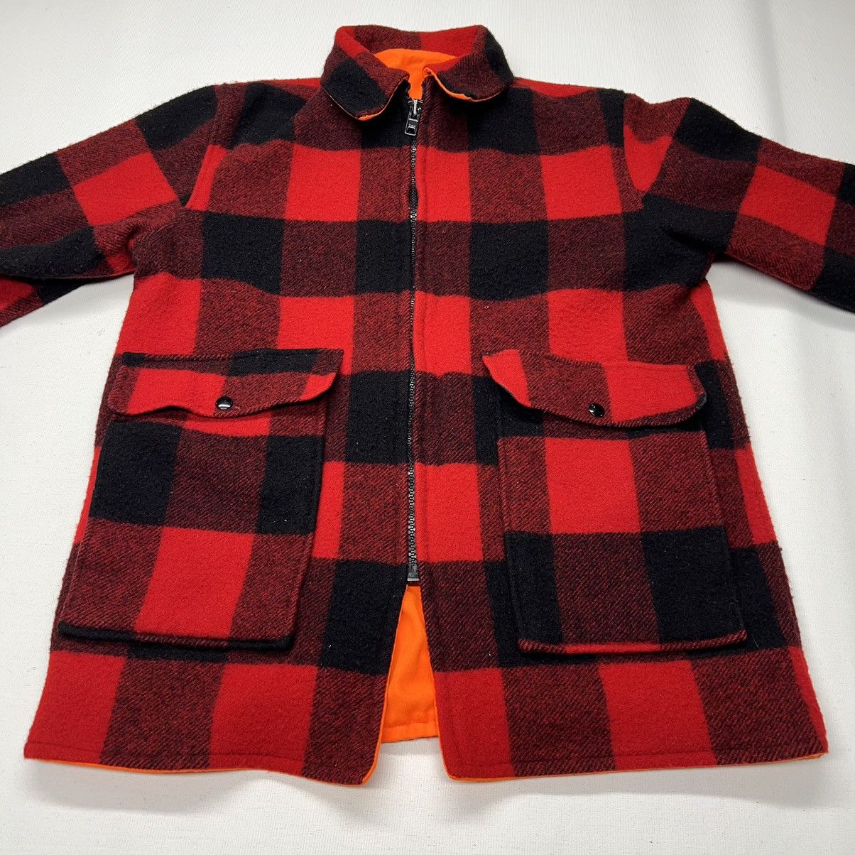 Vintage × Woolrich Woolen Mills VTG Woolrich Jacket Red Plaid Reversible Coat Blaze Wool Size US L / EU 52-54 / 3 - 2 Thumbnail