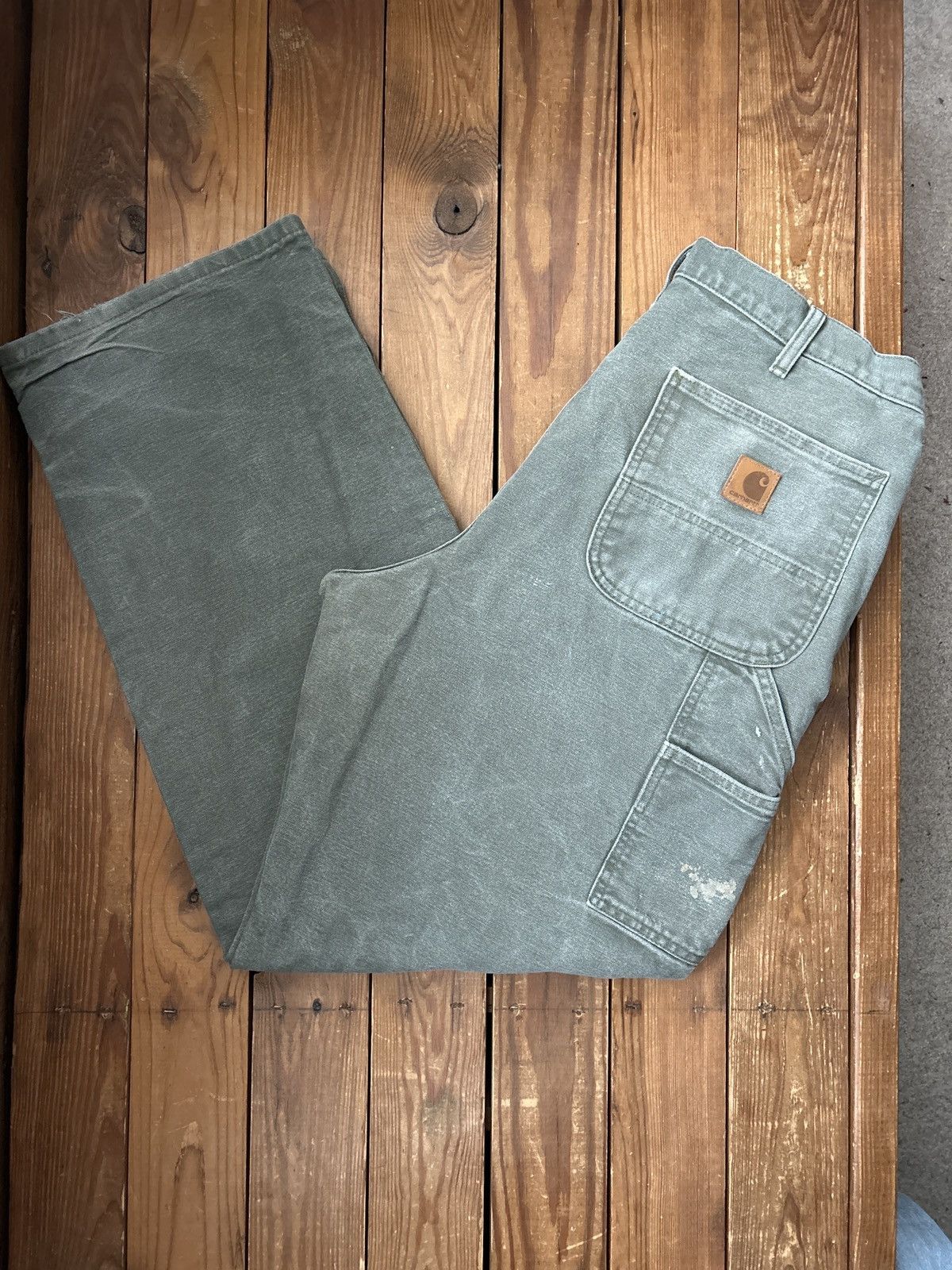 Carhartt × Vintage Vintage Carhartt Green Canvas Faded Distressed Pants Size US 35 - 1 Thumbnail