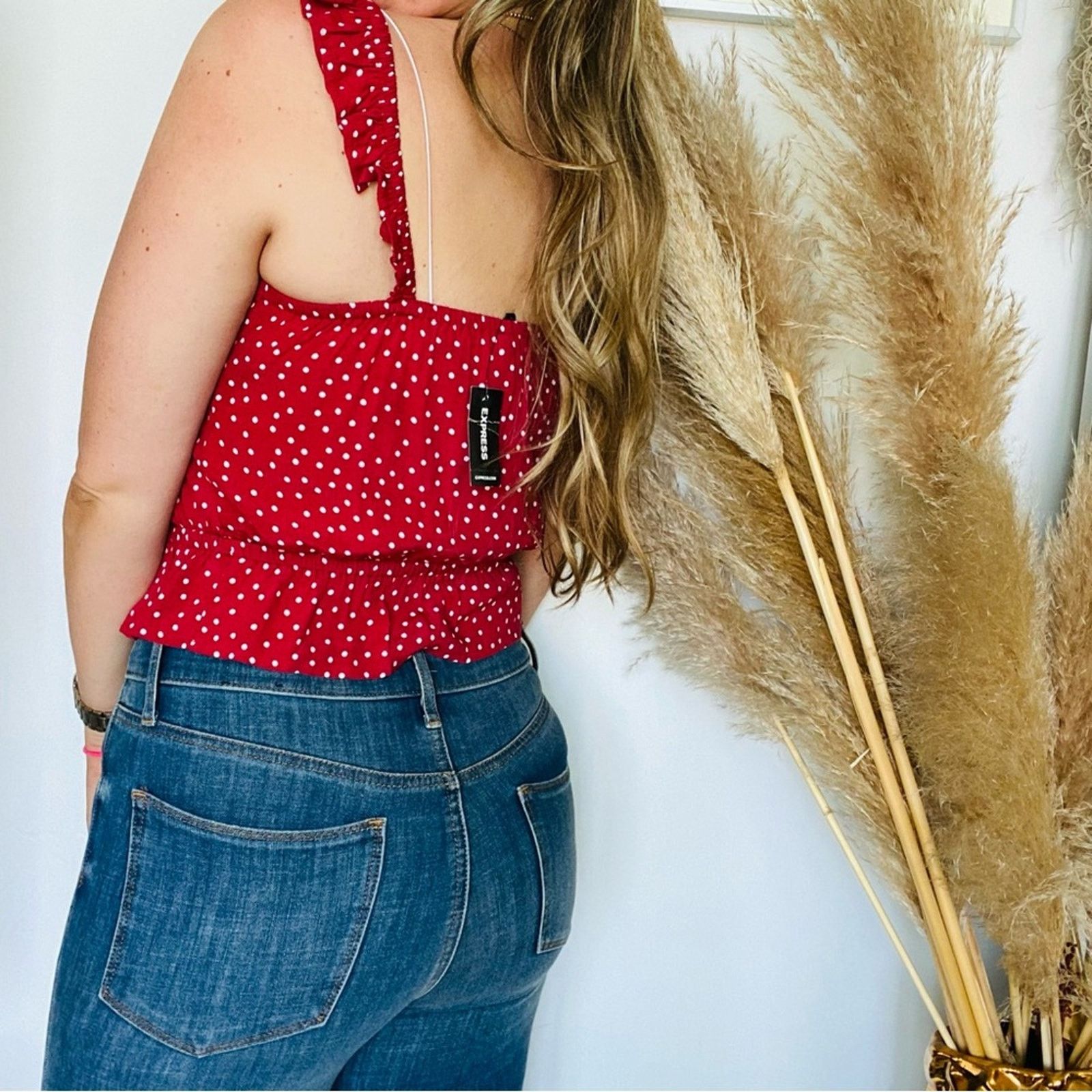 Express NEW EXPRESS Red White Polka Dot Ruffle Tank Top Crop Shirt Size XS / US 0-2 / IT 36-38 - 9 Thumbnail