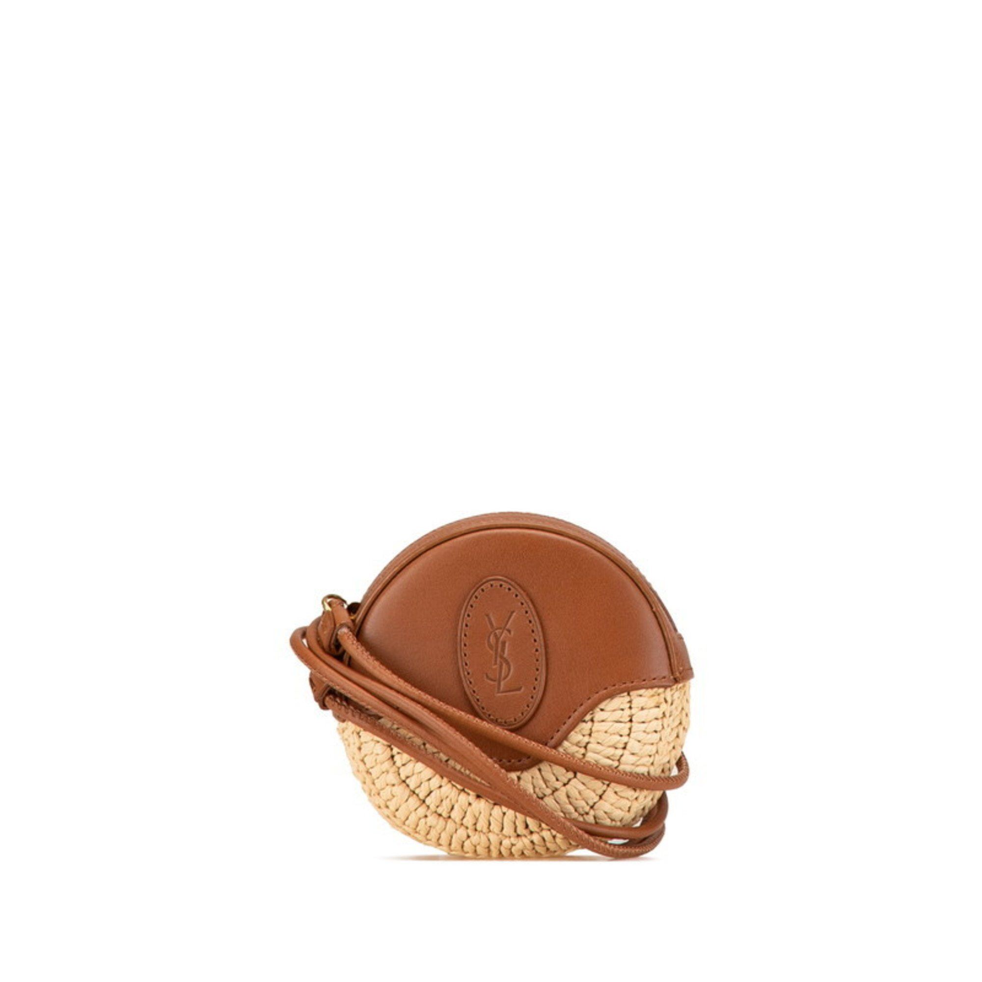 Saint Laurent Paris Saint Laurent Cassandra Mini Shoulder Bag Pochette Beige Brown Raffia Leather Women's Saint Laurent