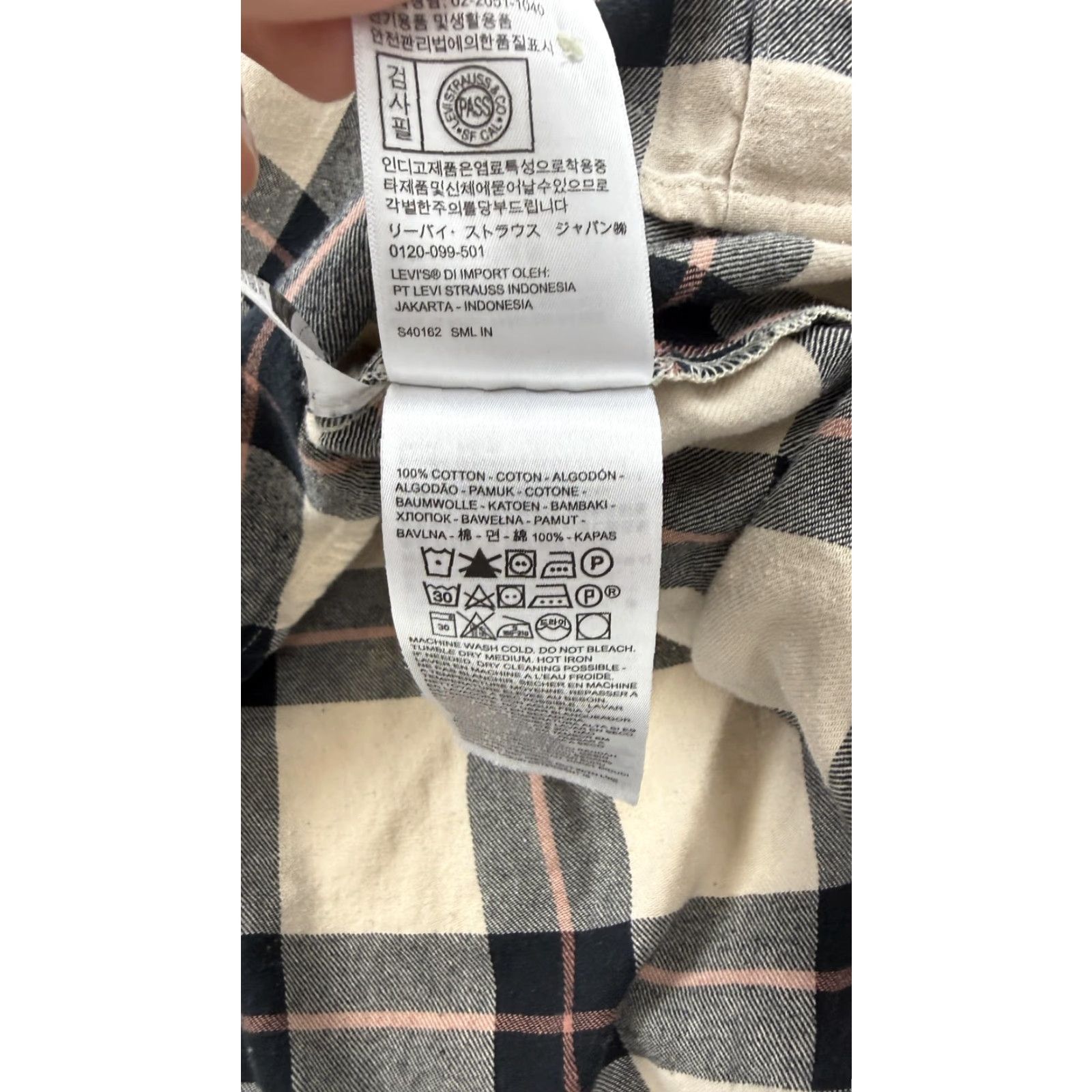 Levi's Levi's Shirt Women's XL Beige & Black Plaid Flannel Button-Down Long Sleeve Cotton Size XL / US 12-14 / IT 48-50 - 7 Thumbnail