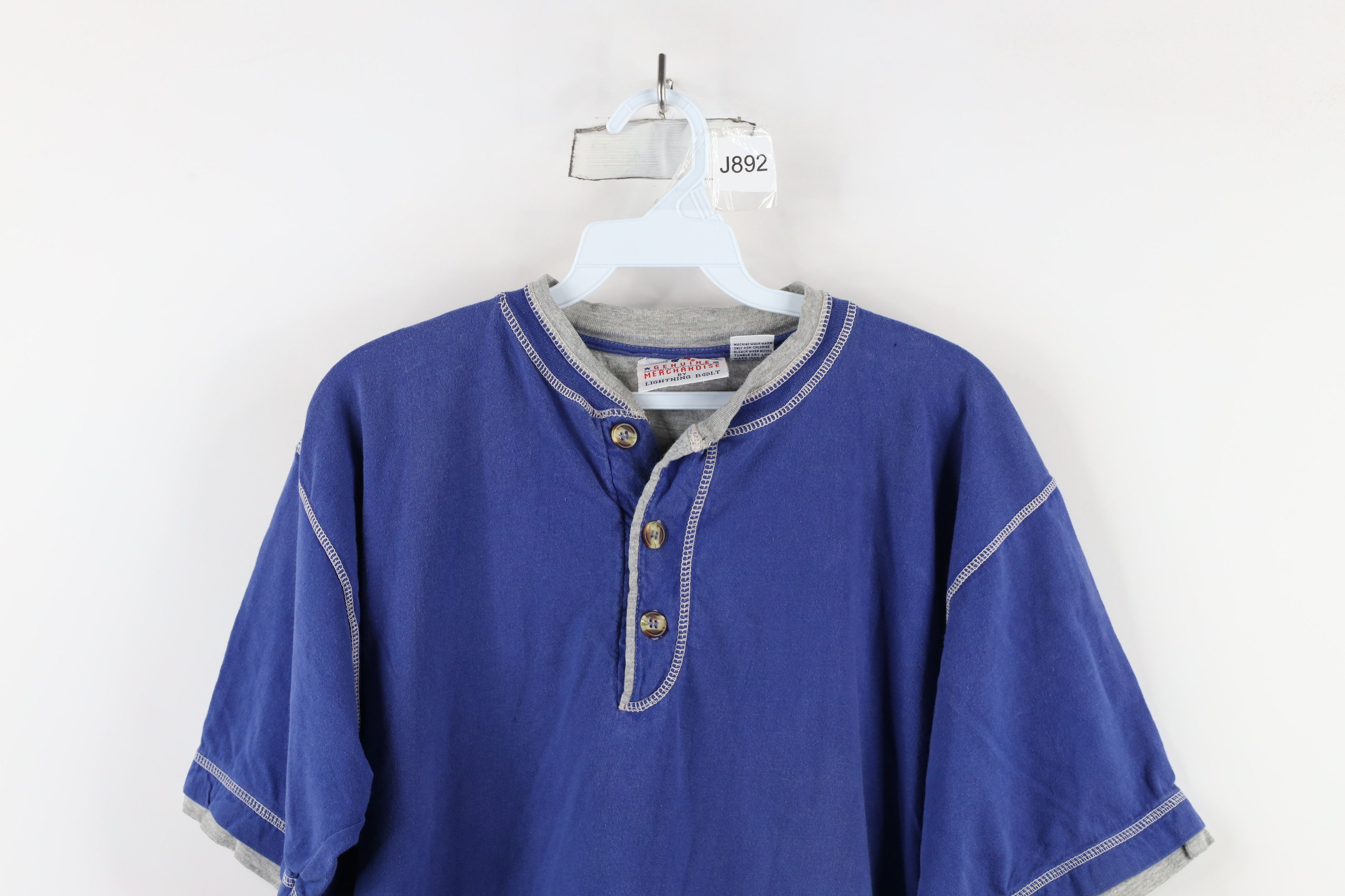 Vintage Vintage 90s MLB Baseball Blank Layered Henley T-Shirt Blue Size US L / EU 52-54 / 3 - 2 Thumbnail
