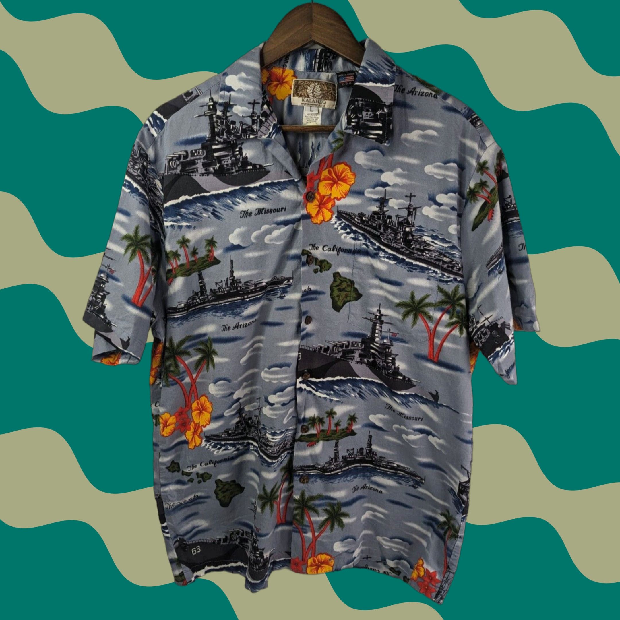 Vintage VINTAGE Kalaheo Hawaiian Shirt Men’s L Navy Military Destroyers Ships Ocean War Camp Shirt Size US L / EU 52-54 / 3 - 1 Thumbnail