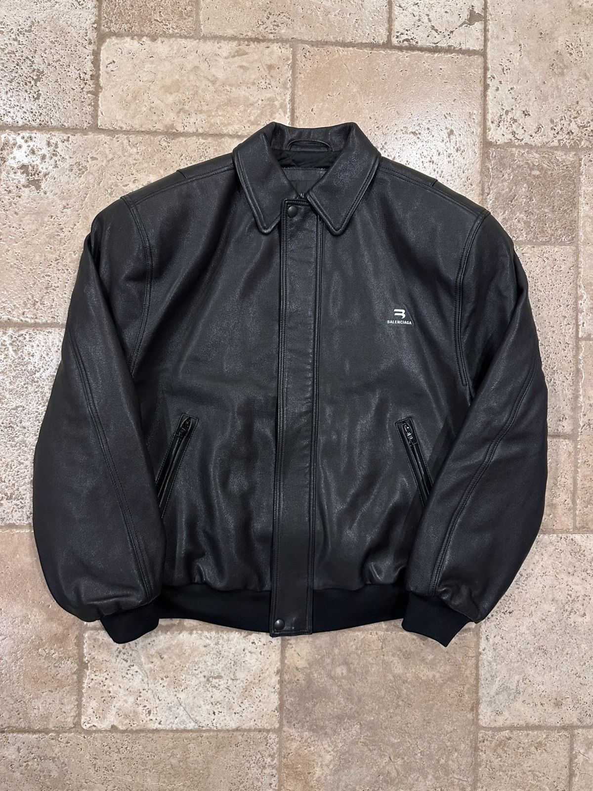 Balenciaga Demna Sport B Taxi Blouson Leather Bomber Jacket