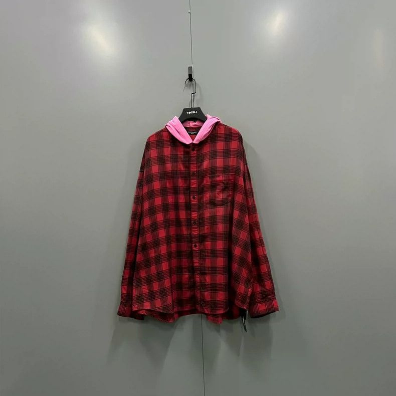 Balenciaga Balenciaga Colorblock Plaid Hooded Shirt - dmc Size US L / EU 52-54 / 3 - 1 Thumbnail