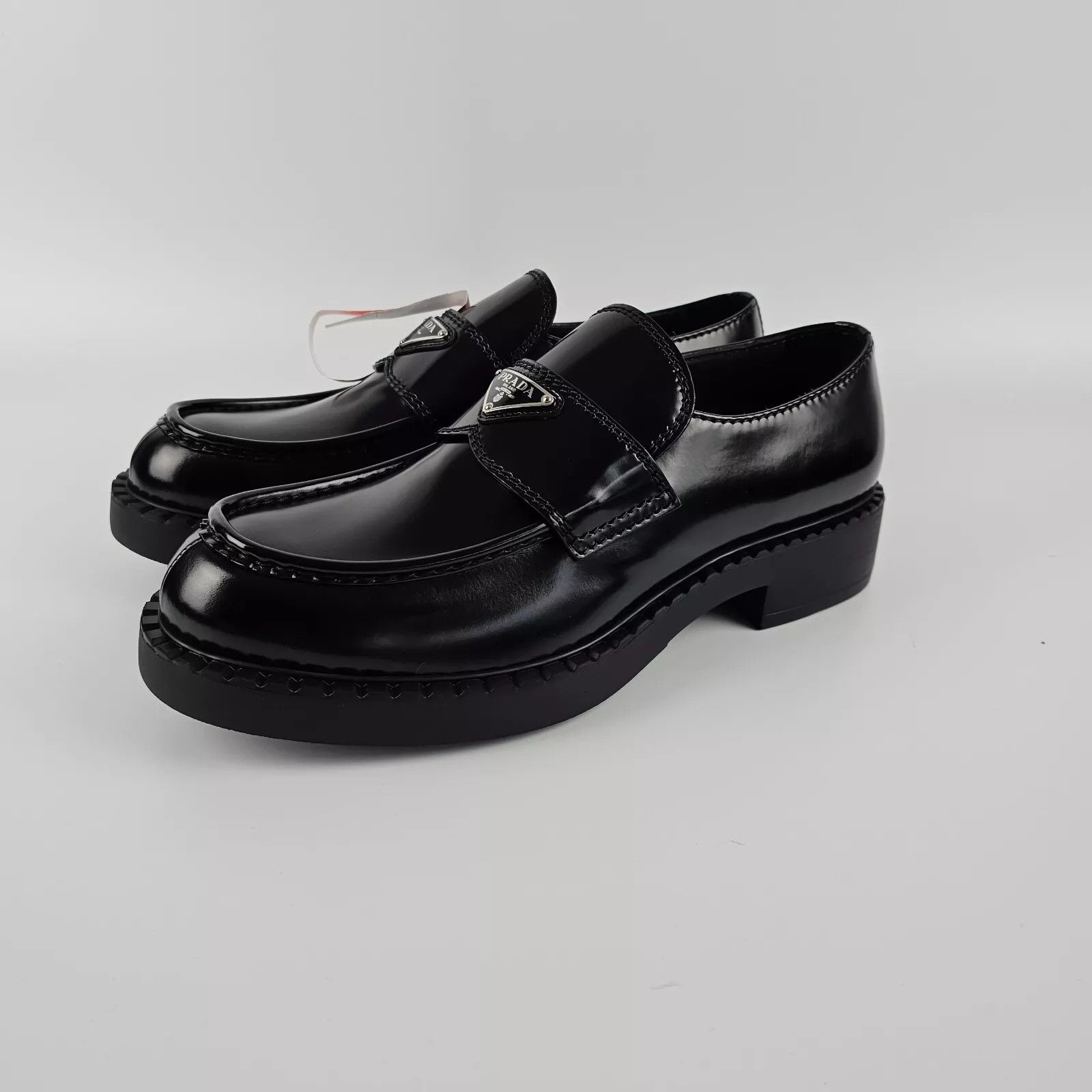 PRADA Black Brushed Leather Loafers New Authentic