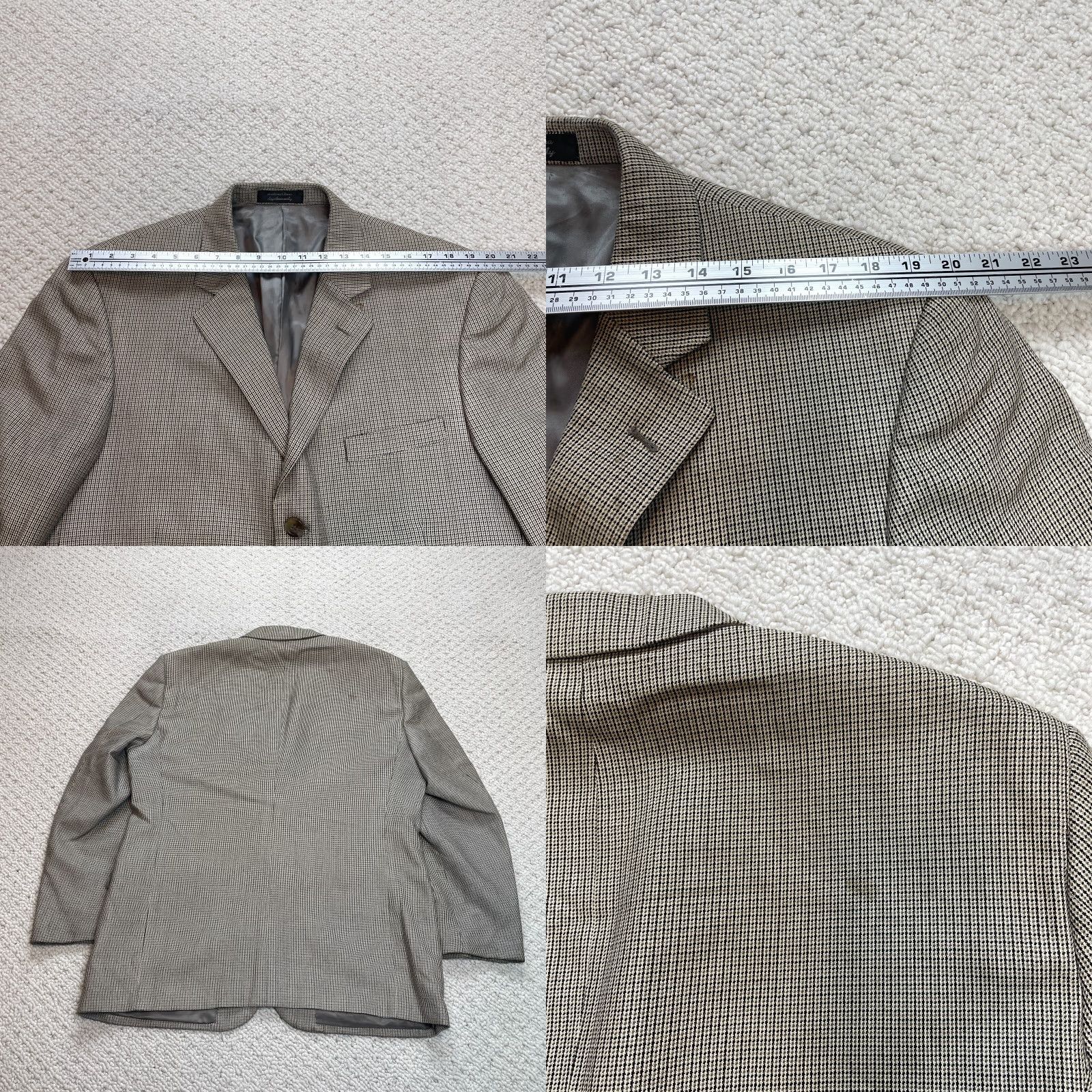 Vintage Andrew Fezza Mens Blazer 44 R Beige Silk Single-Breasted Notch Three-Button Short Sports Coat Formal Size 44R - 10 Thumbnail