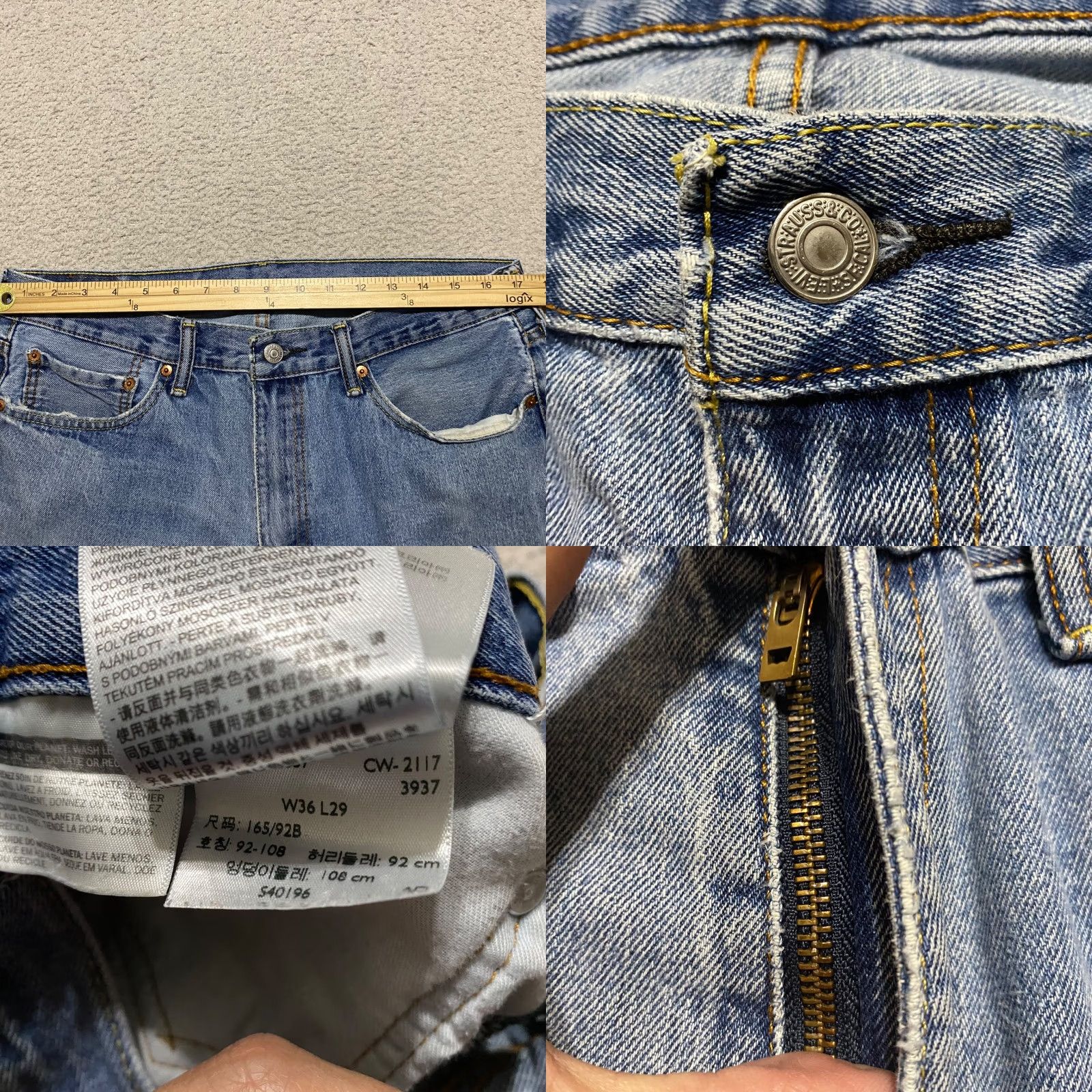 Levi's Levi's 505 Jeans Mens 36x29 Blue Denim Straight Medium Wash Regular Distressed 5-Pocket Design Cotton Denim Size US 36 / EU 52 - 8 Thumbnail