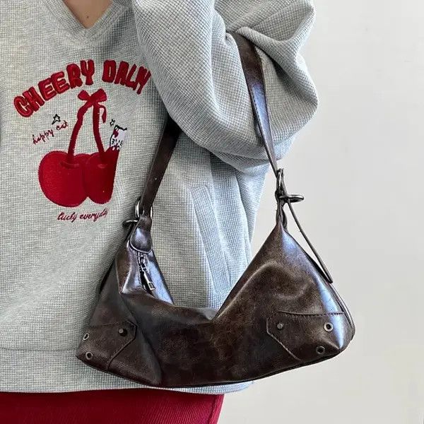Japanese Brand Min Retro Vintage PU Leather Small Shoulder Bag y2k unisex Size ONE SIZE - 1 Thumbnail