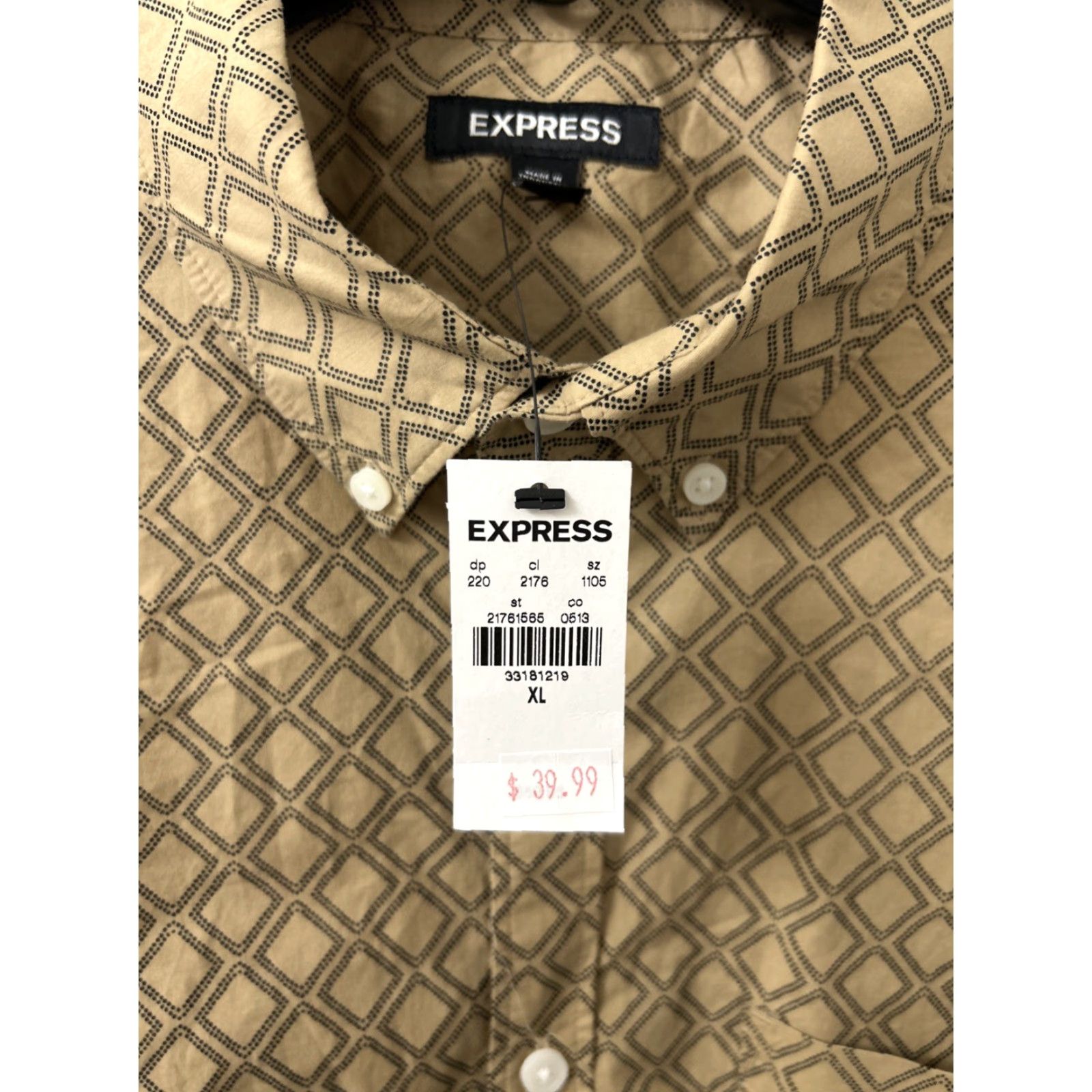 Express Express Shirt Mens XL Brown Geometric Button-Down Long Sleeve NWT Retail 0 Size US XL / EU 56 / 4 - 7 Thumbnail