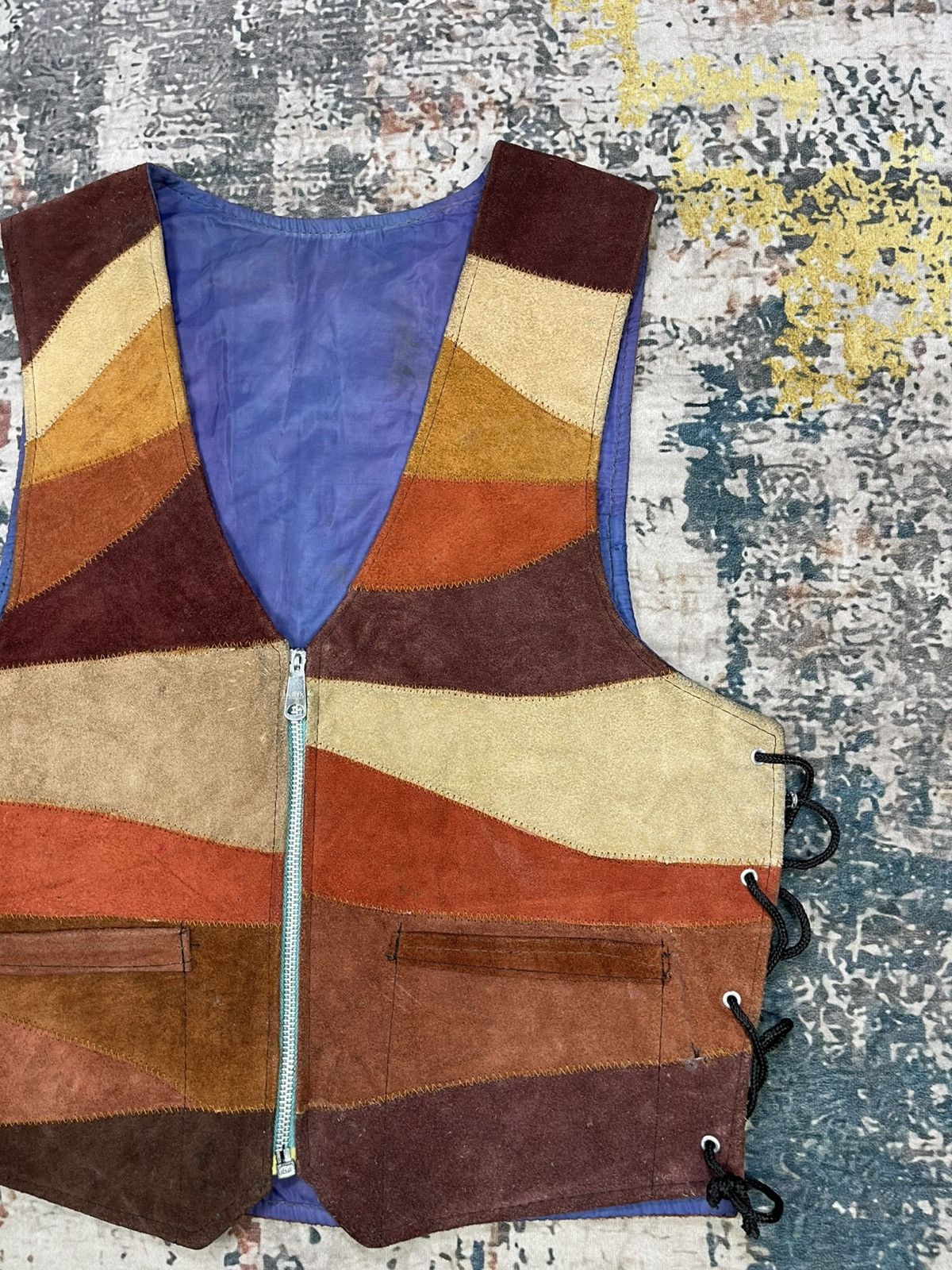 Genuine Leather Vtg Custom Handmade Patchwork Suede Leather Vest Size US M / EU 48-50 / 2 - 2 Thumbnail