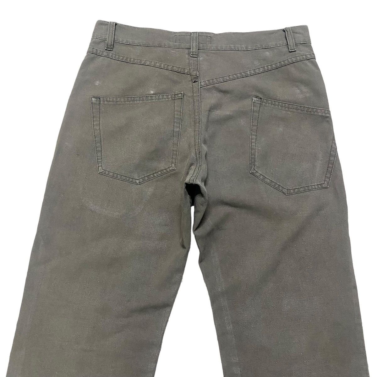 image of Ss2004 Hussein Chalayan Asymmetric Linen Jeans Painter in Green, Men's (Size 32)