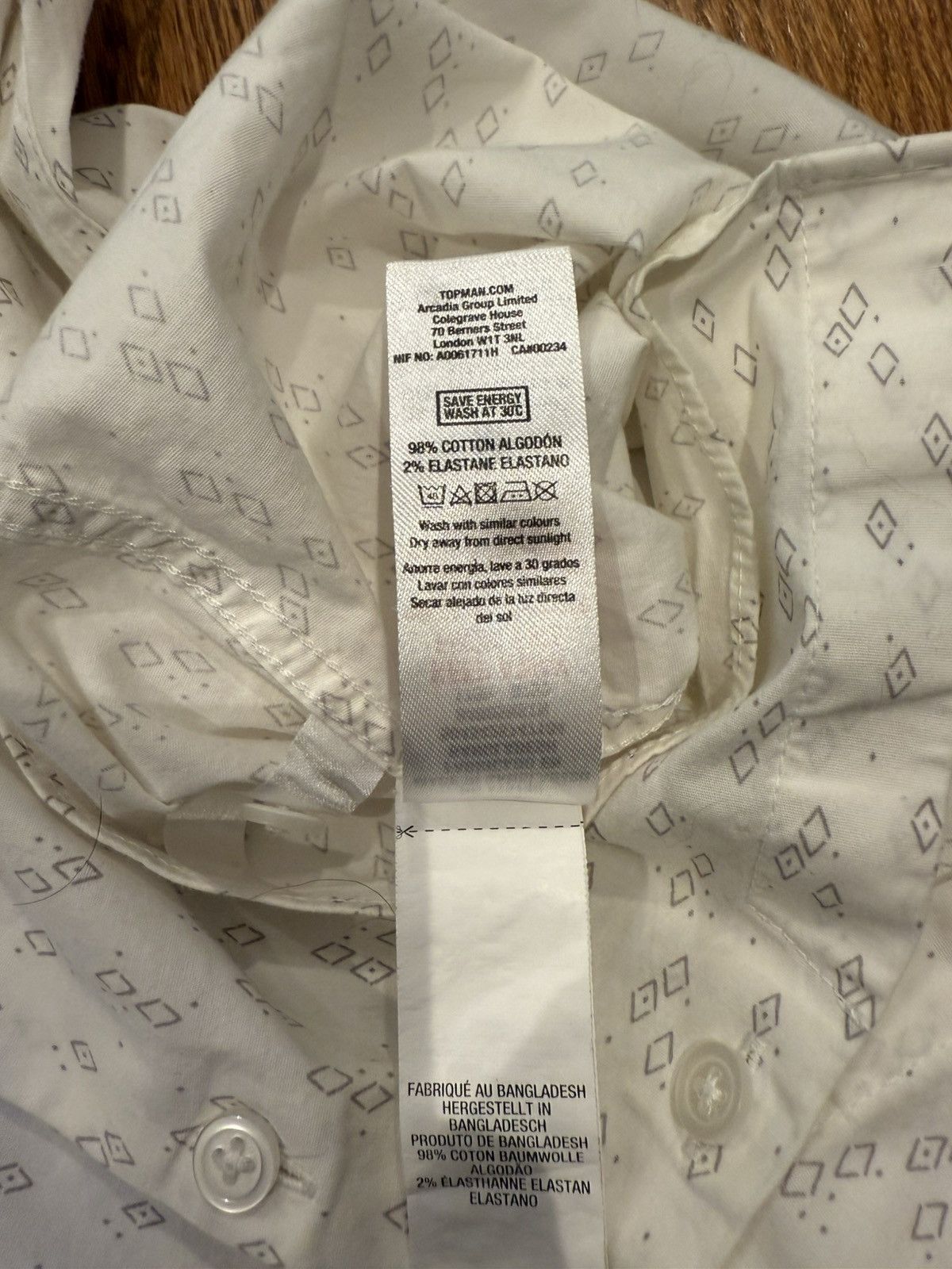 Topman Topman Diamond Geometric Pattern White Button Down shirt Size US M / EU 48-50 / 2 - 4 Thumbnail