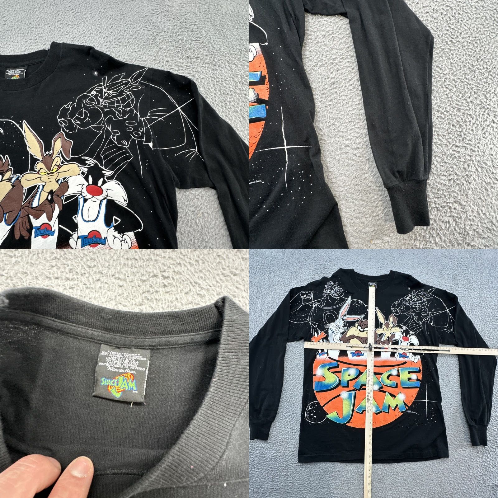 Vintage VTG Space Jam T-Shirt Long Sleeve Men L Black Cartoon Movie 1996 90s Slim Fit? Size US L / EU 52-54 / 3 - 8 Thumbnail