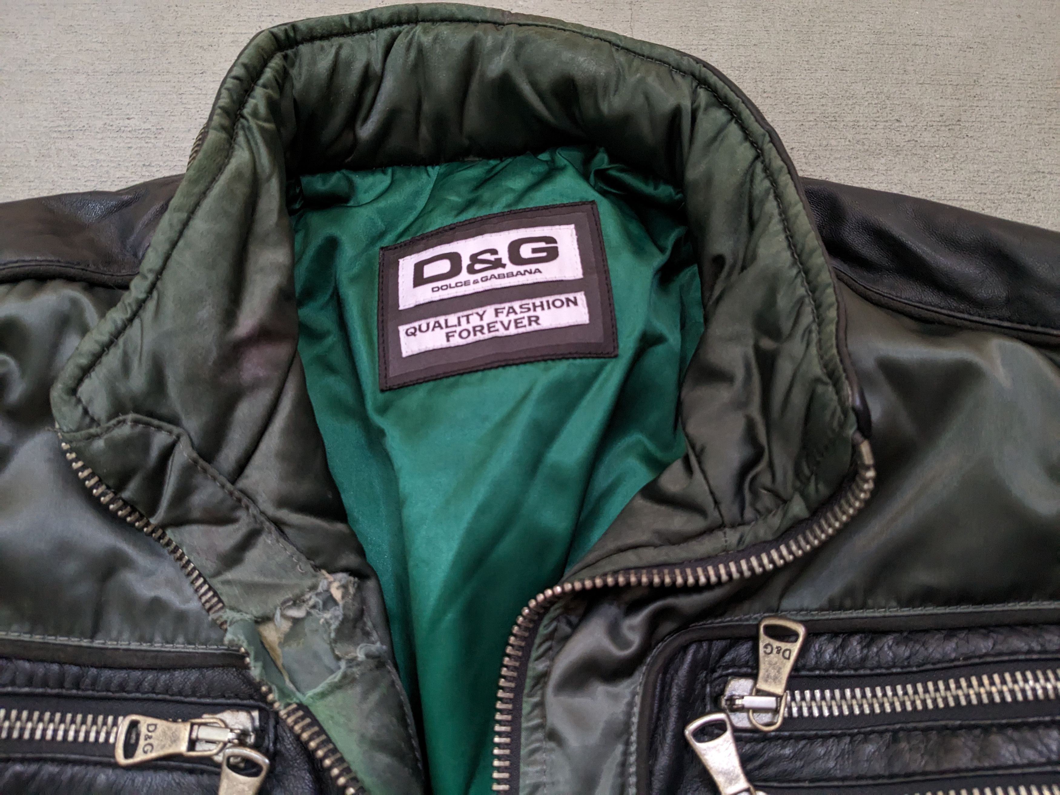 Dolce & Gabbana Dolce & Gabbana Nylon Leather Jacket Hoody Green 52 Zip Up Size US L / EU 52-54 / 3 - 4 Thumbnail