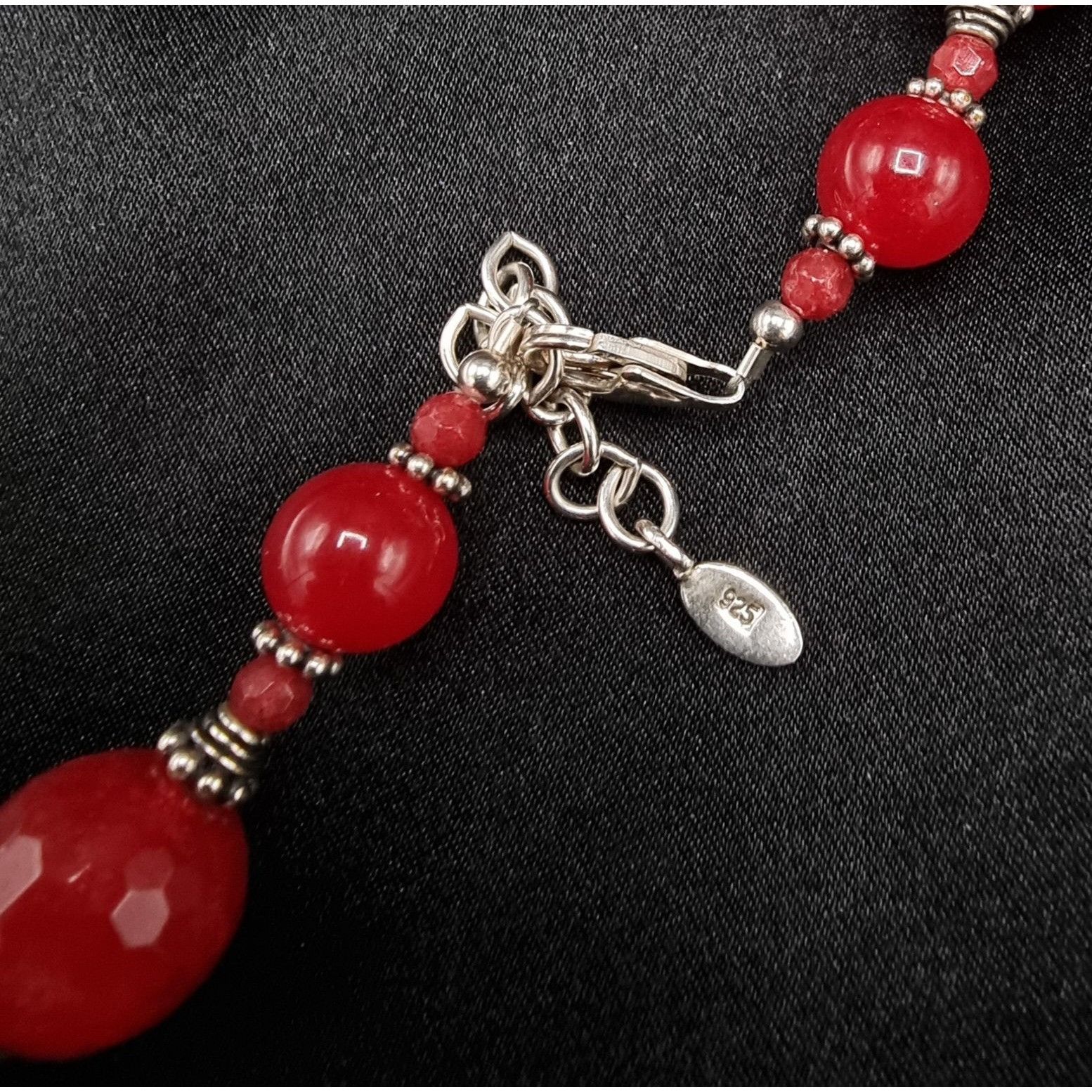 Vintage Rare Find Dyed Red Quartz Beaded BARSE Signed 925 Sterling S Size ONE SIZE - 6 Thumbnail