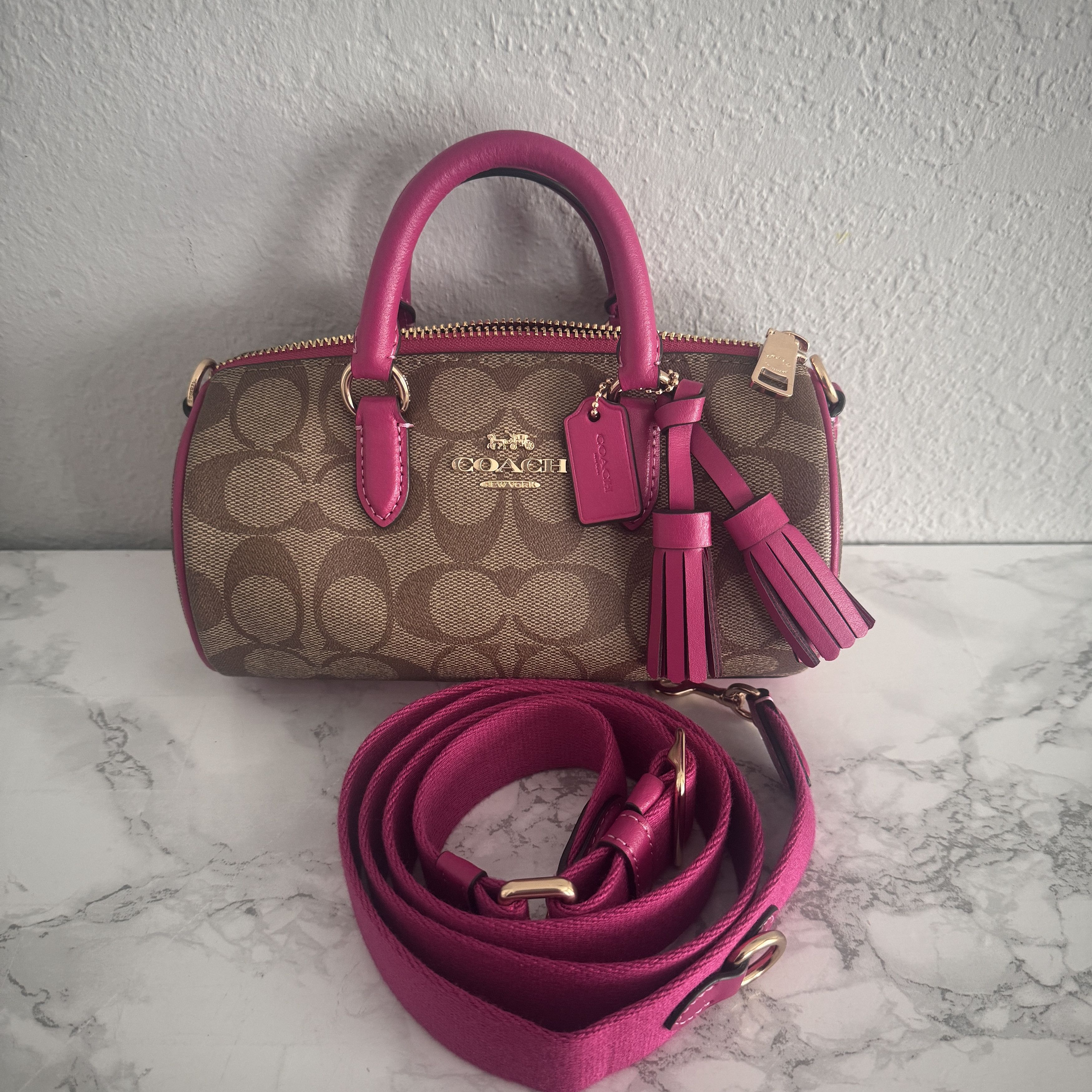 image of Coach Lacey Crossbody In Signature Canvas Cb874 in Im/Khaki/Cerise, Women's