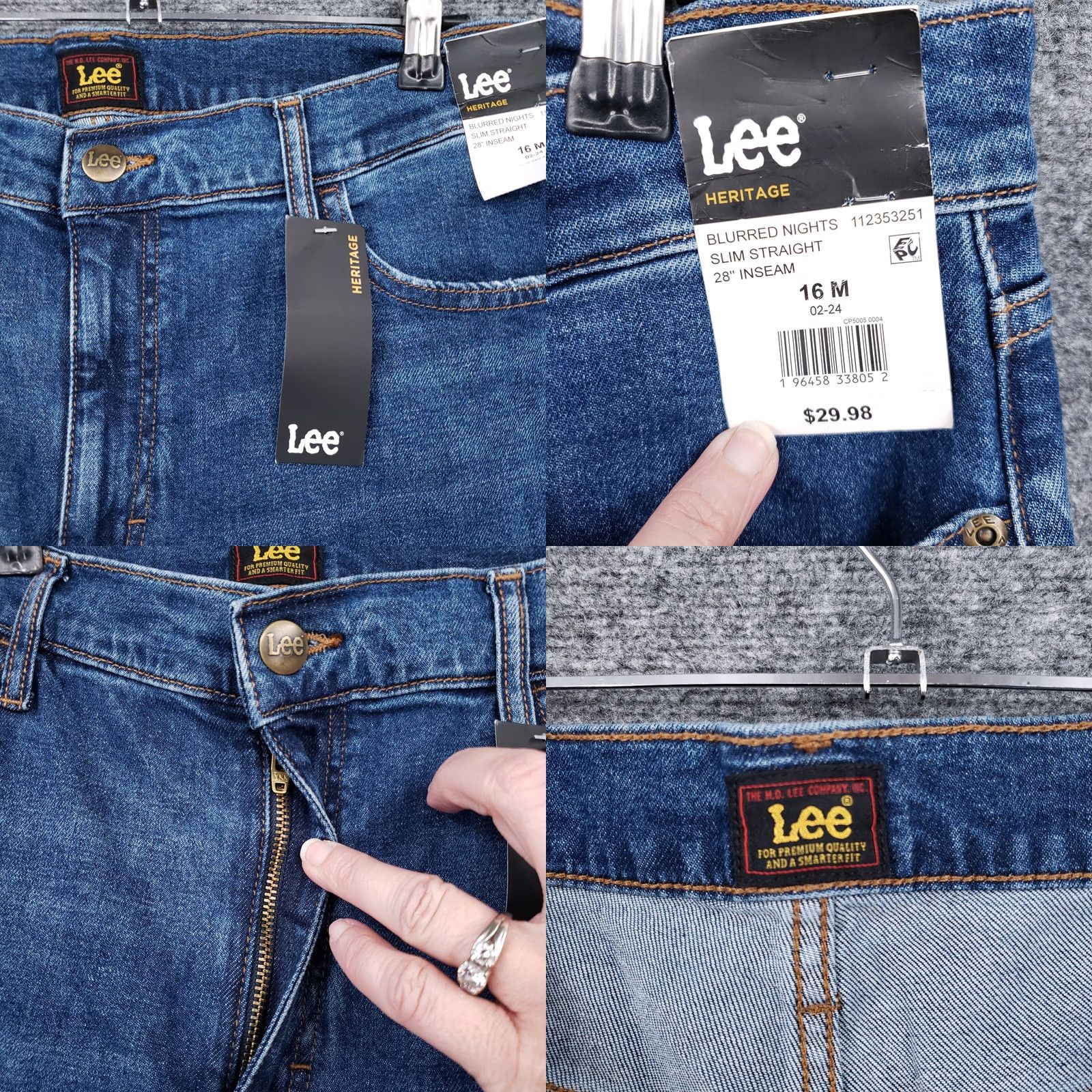 Lee Lee Jeans Womens 16 Blue Slim Straight Denim Stretch Heritage Blurred Nights NEW Size 38" / US 16 / IT 52 - 8 Thumbnail