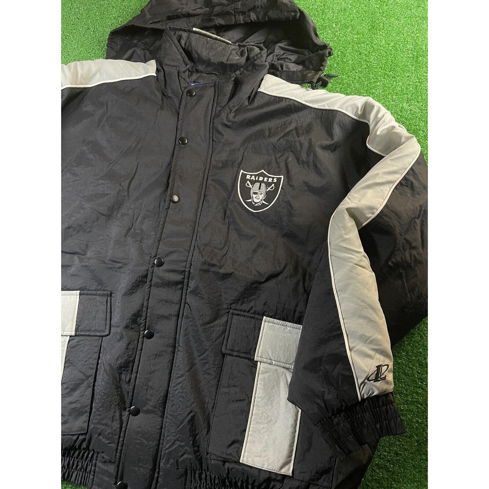 image of Vintage 90's Oakland Raiders Black Puffer Jacket Coat, Men's (Size 2XL)