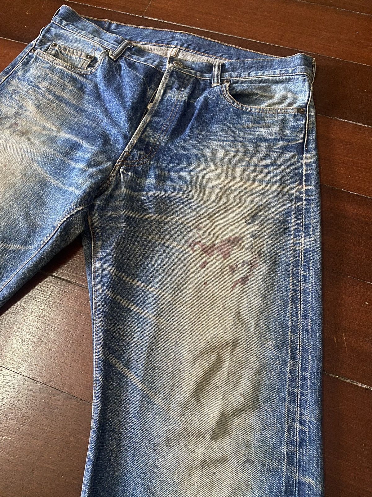Japanese Brand FIRE 🔥 Warehouse DOUBBLE WORKS Selvedge SPLATTED COLOUR Size US 35 - 7 Thumbnail