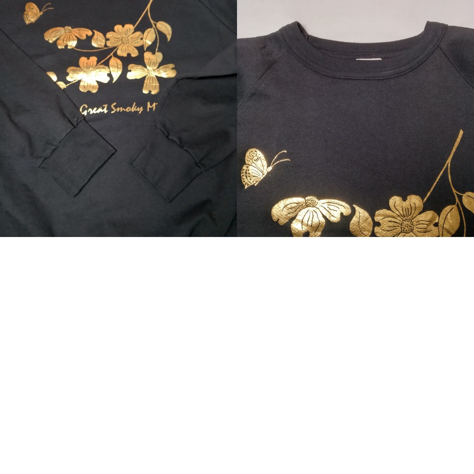 Vintage VINTAGE Alore Great Smoky Mountains Sweatshirt XL Women's Raglan Black Gold Flowers Size XL / US 12-14 / IT 48-50 - 8 Thumbnail
