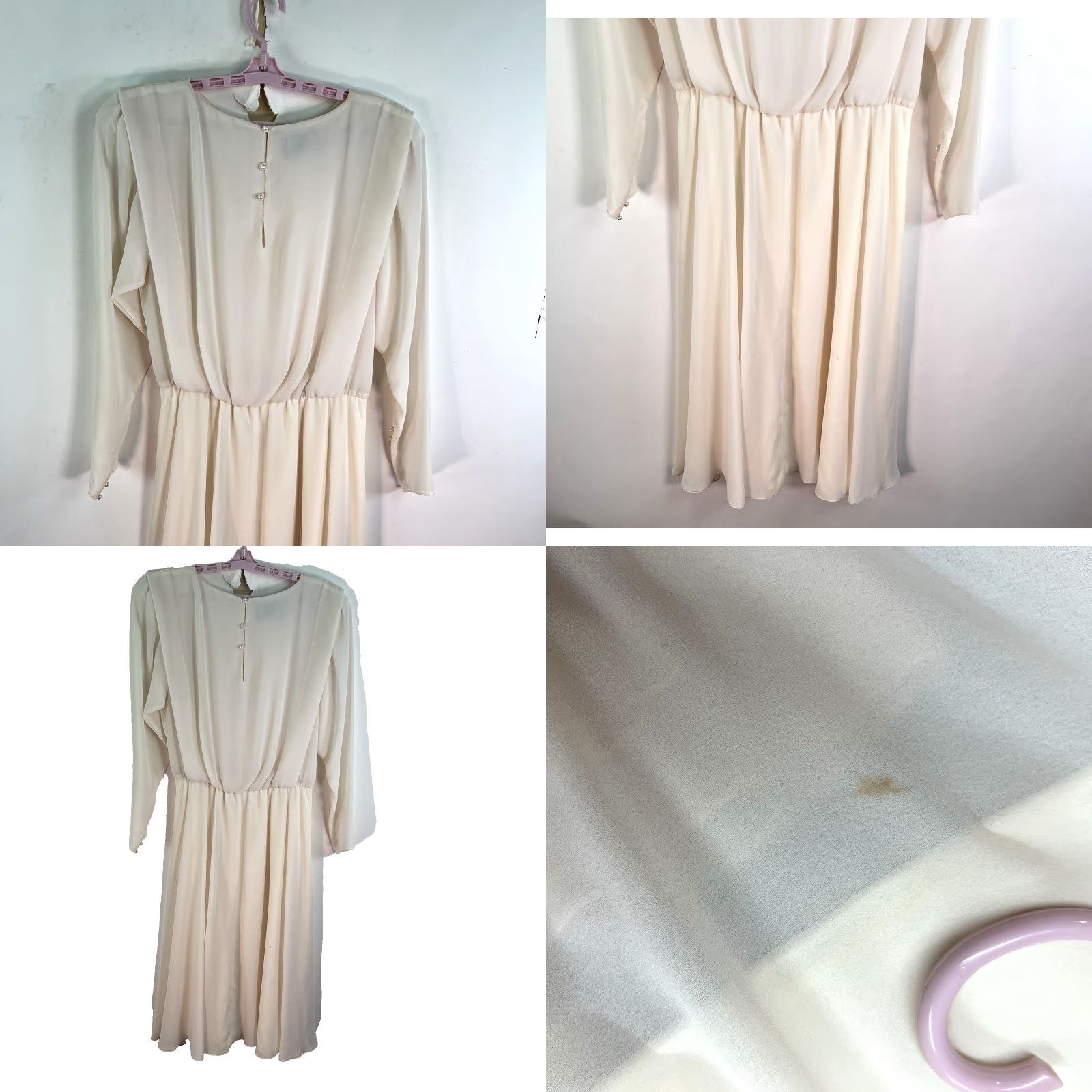 Vintage VINTAGE Ursula of Sweden Dress Chiffon Floral Drop Waist Midi Ivory 12 Womens 70s Size XL / US 12-14 / IT 48-50 - 8 Thumbnail
