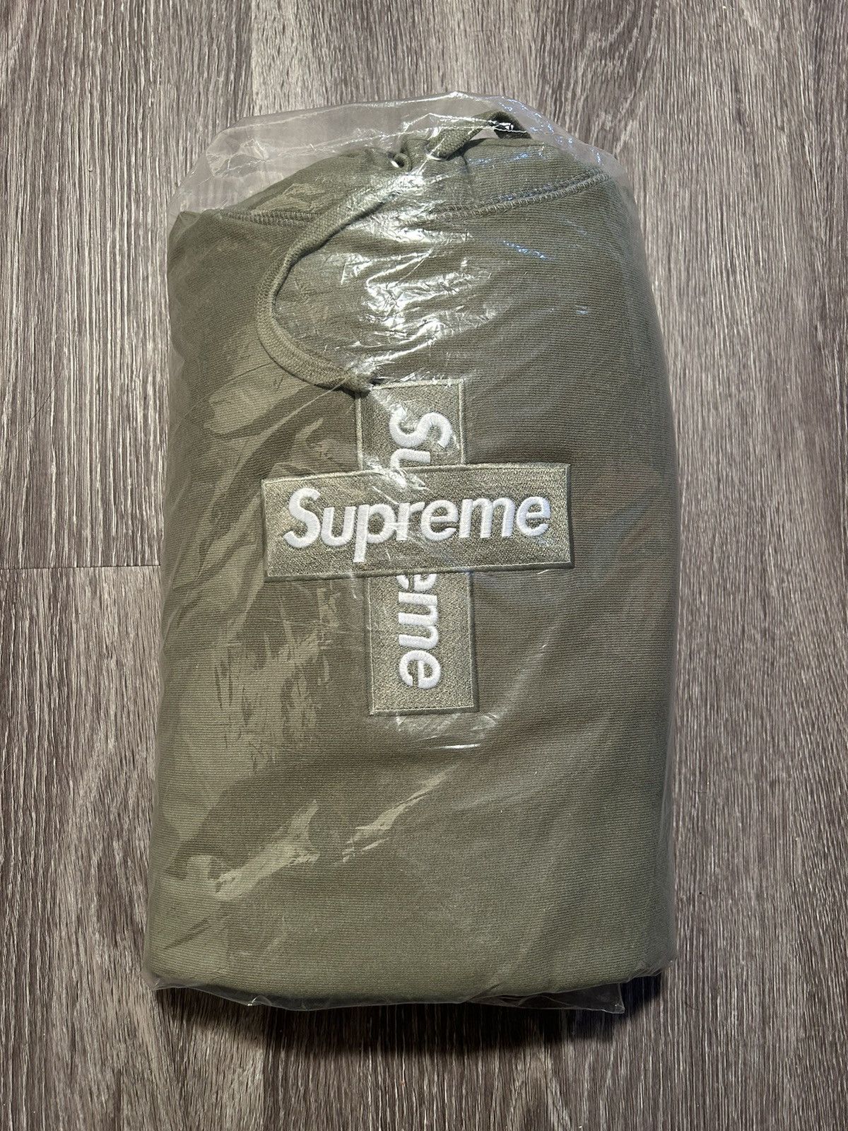 image of Supreme Cross Box Logo Hooded Sweatshirt Light Olive Size L in Green, Men's