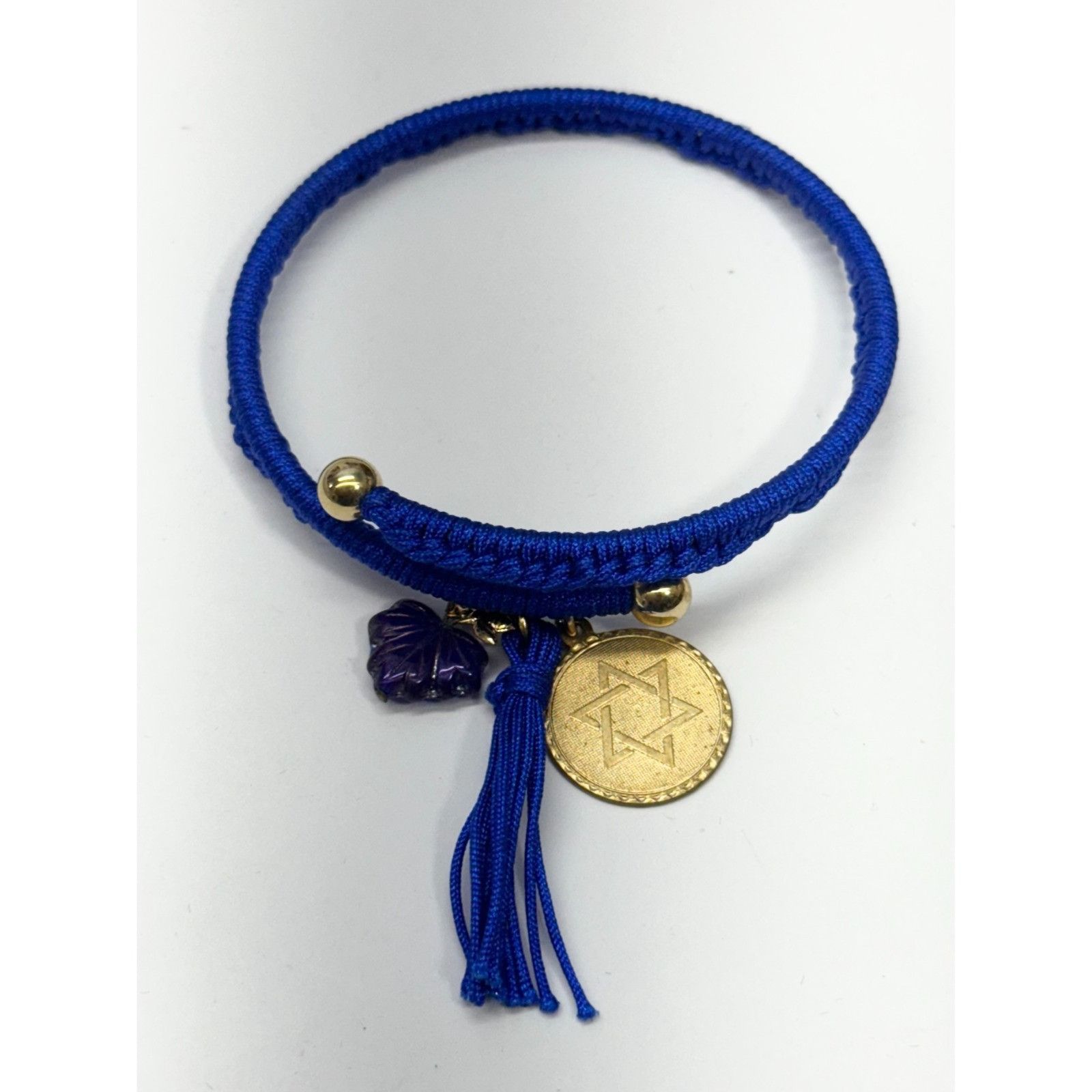 Vintage Vintage blue Jewish star glass leaf charm tassel bracelet ba Size ONE SIZE - 2 Thumbnail