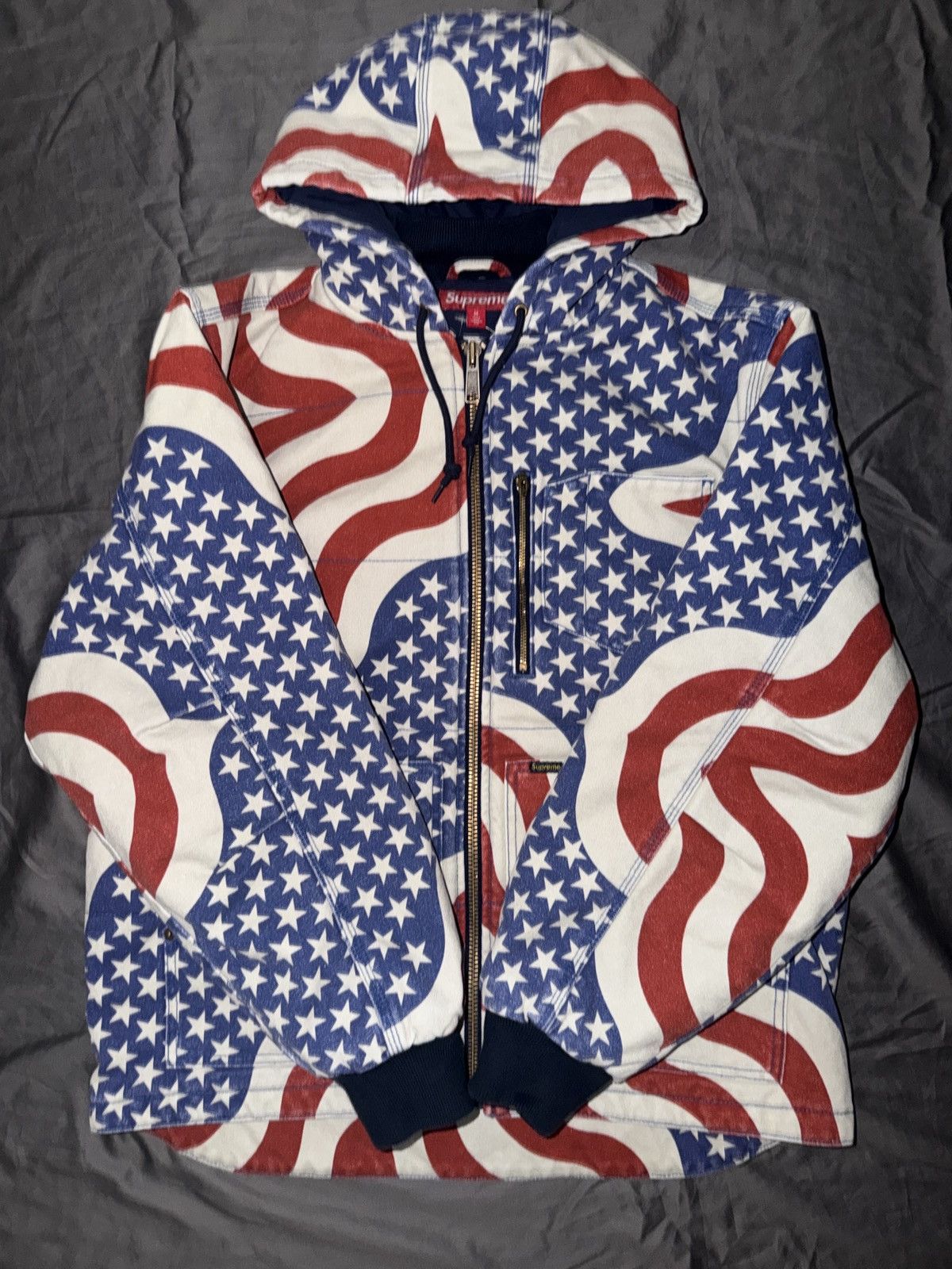 Supreme Flag Quilted Hooded Work Jacket Small Box Tee Supreme Size US M / EU 48-50 / 2 - 1 Thumbnail