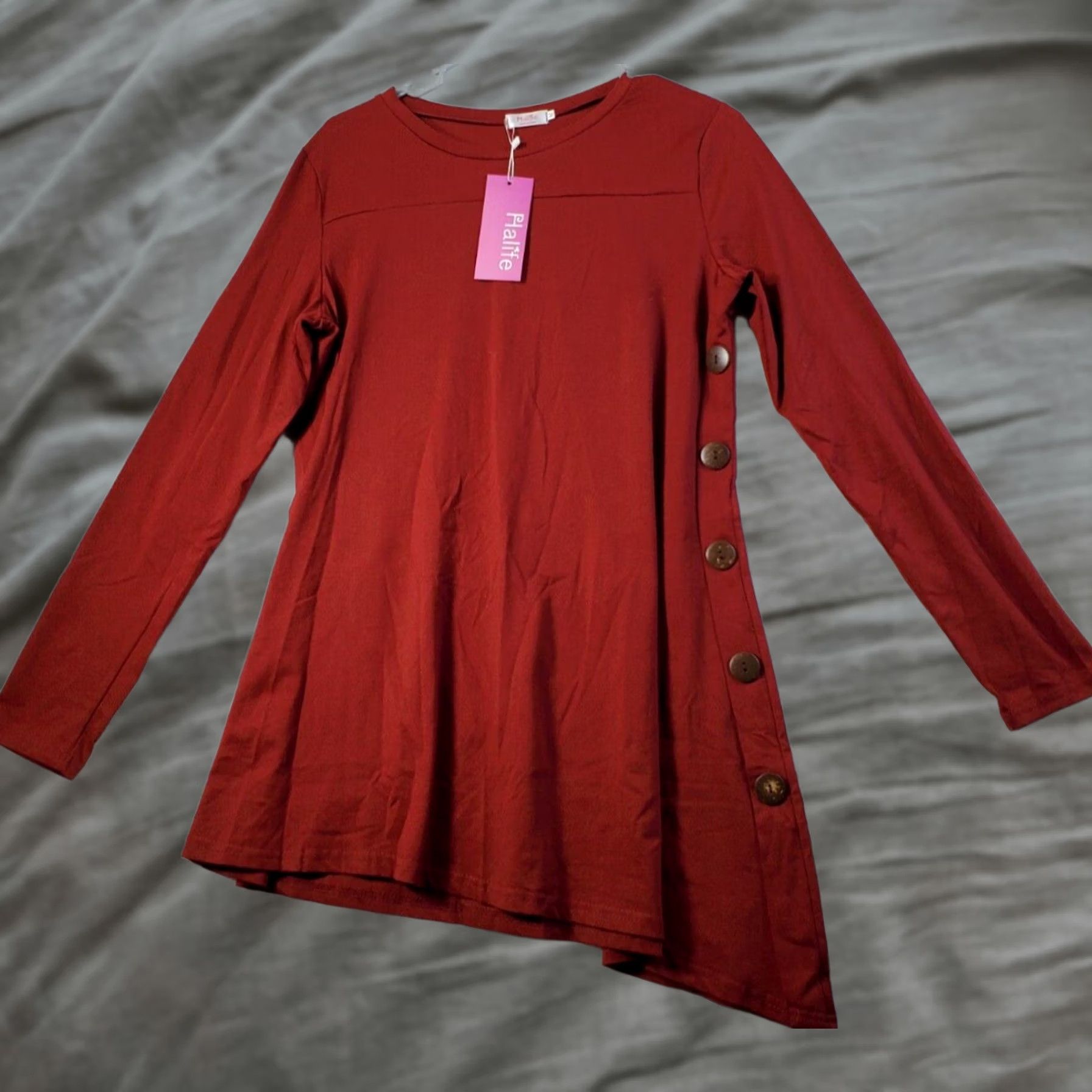 Alife Halife T Shirt Dress Womens Size M Red Polyester Round Neck Button Dress Short Sleeve/ Casual Women’s Shirt Dress Size M / US 6-8 / IT 42-44 - 1 Thumbnail