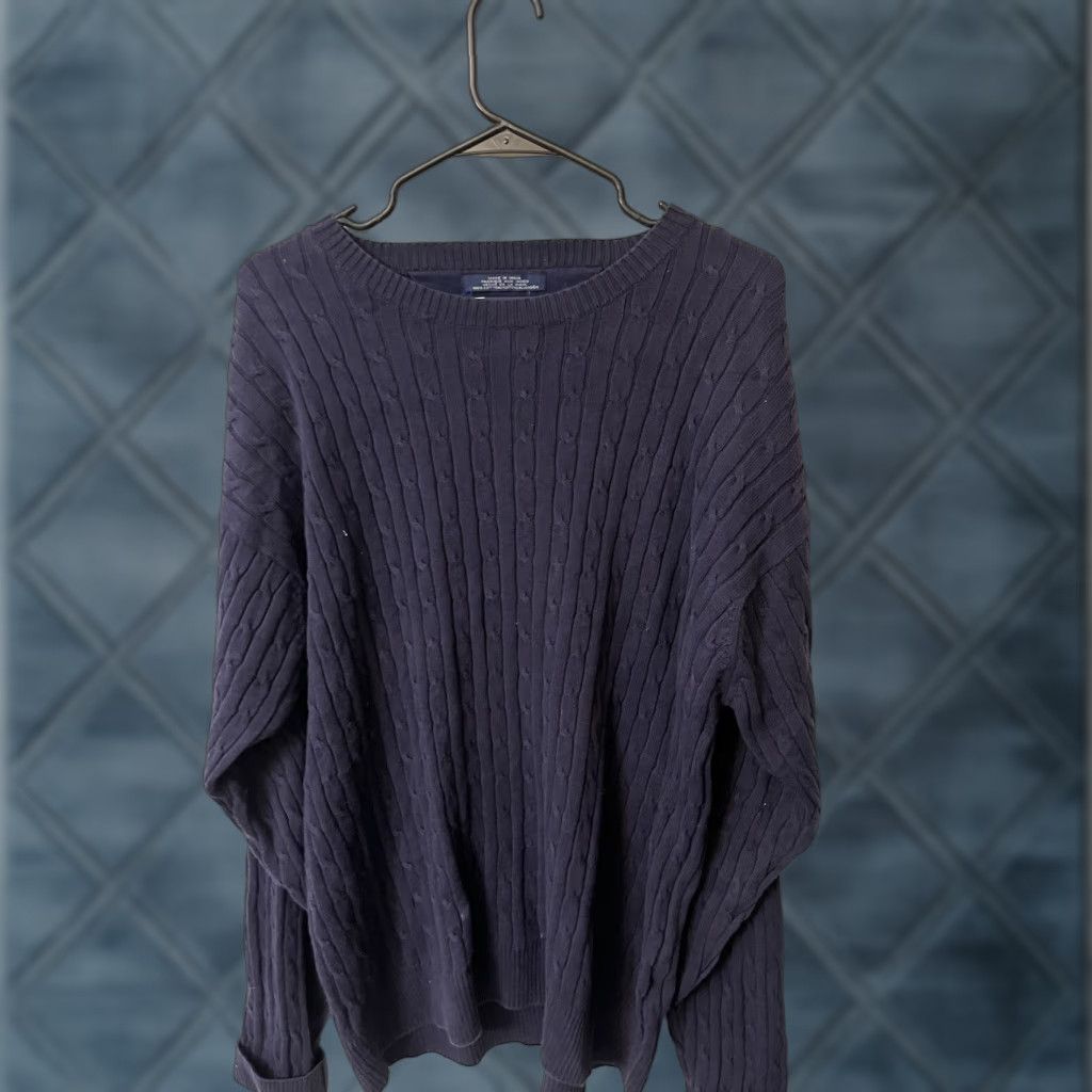 Tommy Hilfiger VINTAGE Tommy Hilfiger Thick Heavy Navy XL Cable Knit Sweater Large 90s Vintage Cotton Size US XL / EU 56 / 4 - 1 Thumbnail